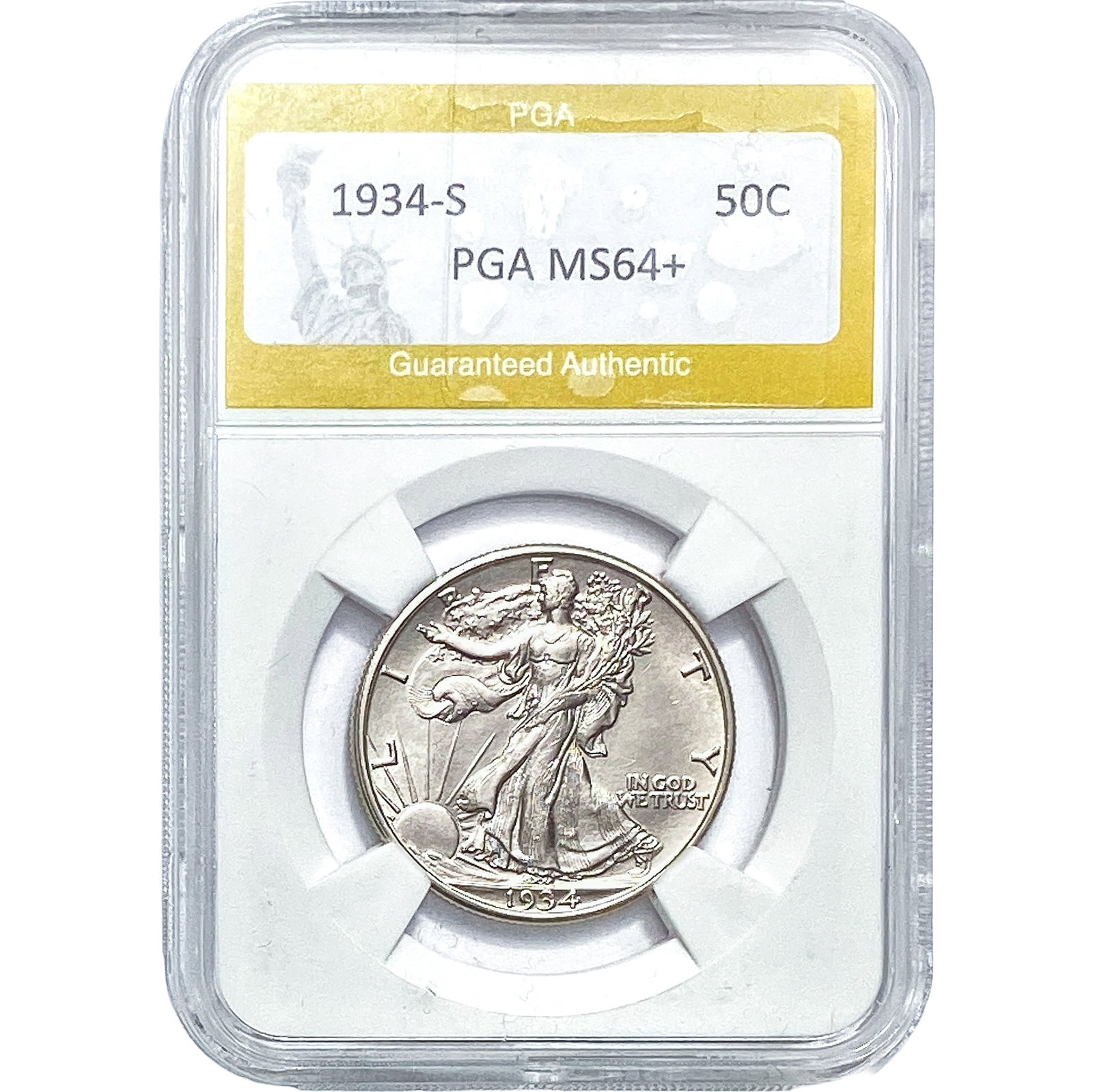 1934-S Walking Liberty Half Dollar PGA MS64+: 1934-S Walking Liberty Half Dollar PGA MS64+