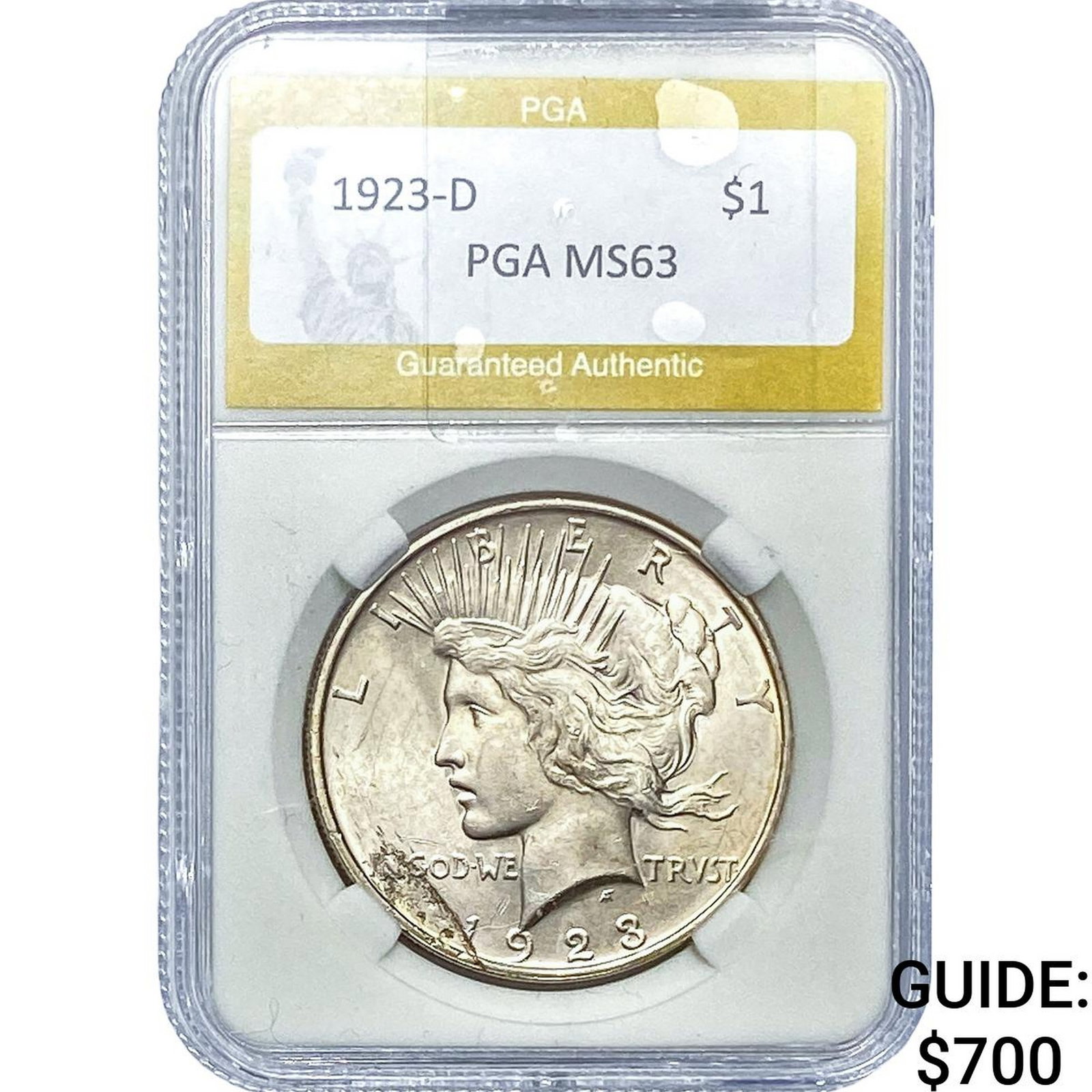 1923-D Silver Peace Dollar PGA MS63: 1923-D Silver Peace Dollar PGA MS63