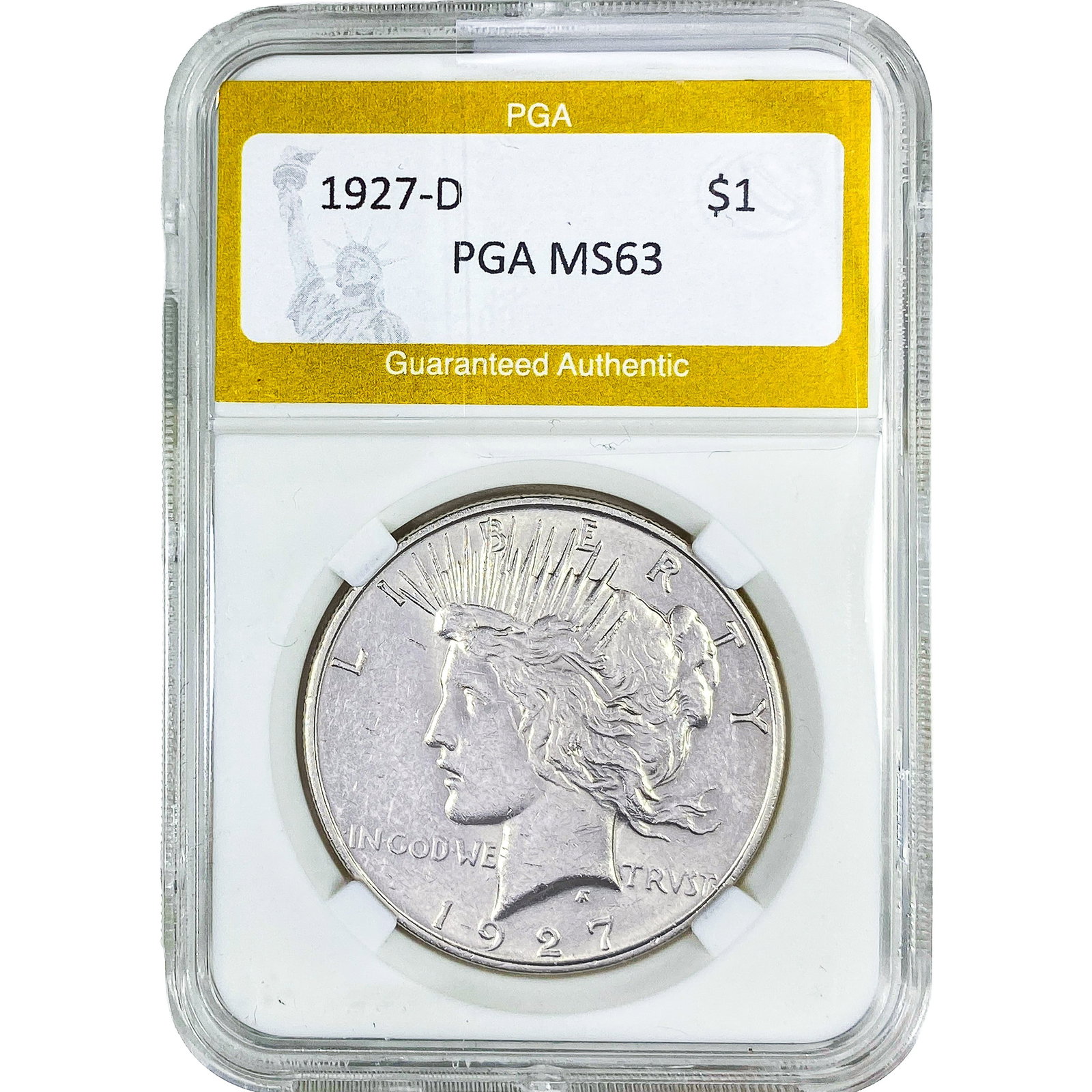 1927-D Silver Peace Dollar PGA MS63: 1927-D Silver Peace Dollar PGA MS63