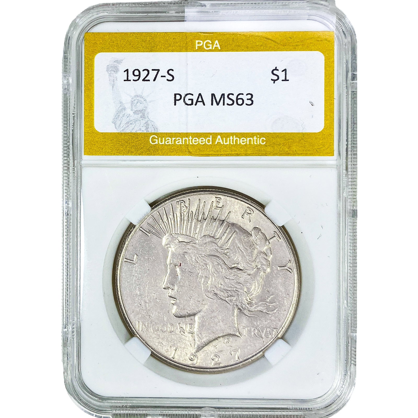 1927-S Silver Peace Dollar PGA MS63: 1927-S Silver Peace Dollar PGA MS63