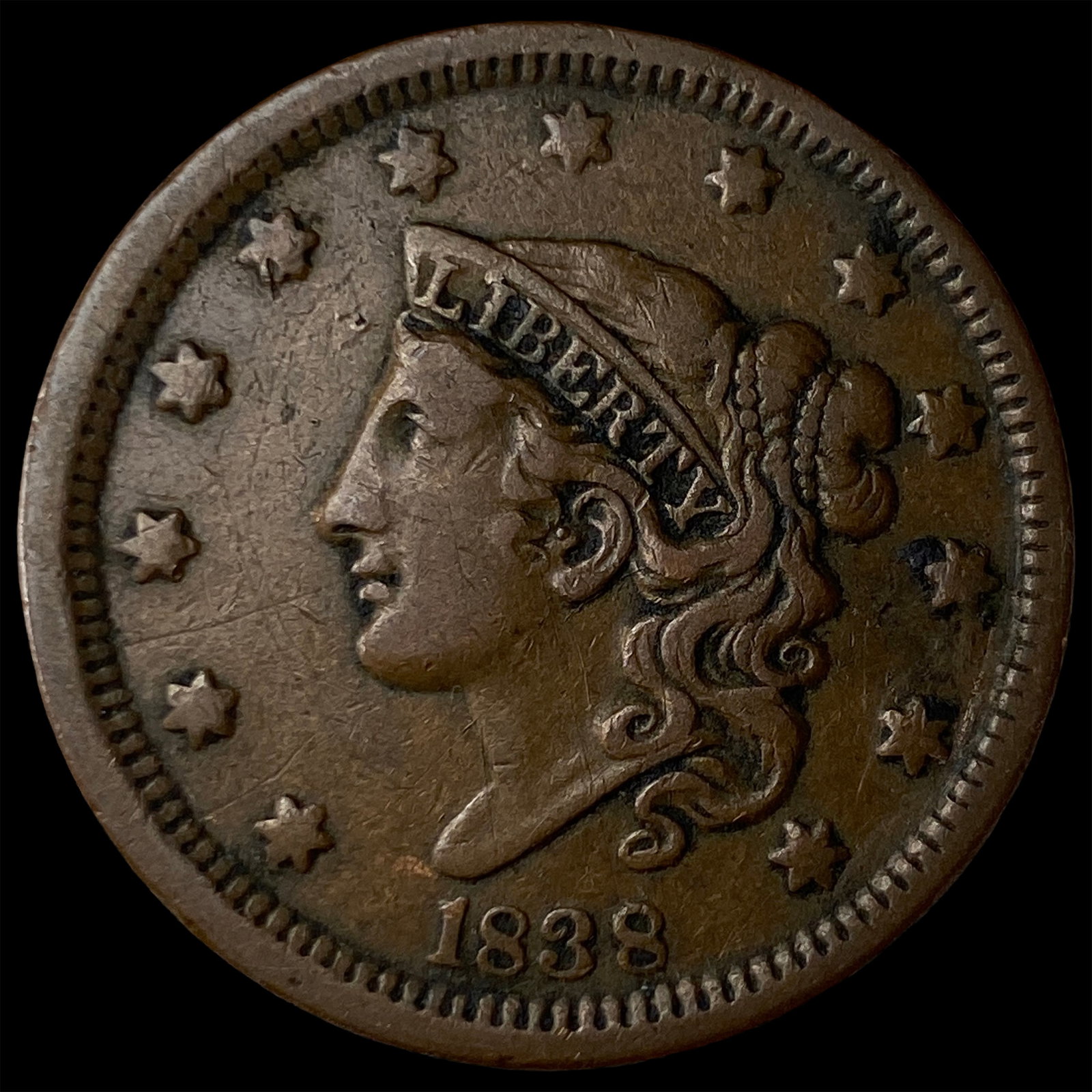 1838 Coronet Head Large Cent ABOUT UNCIRCULATED (1 of 2)