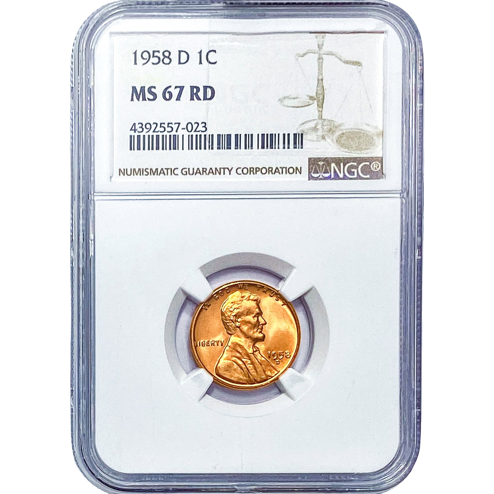 1958-D Wheat Cent NGC MS67 RD: 1958-D Wheat Cent NGC MS67 RD