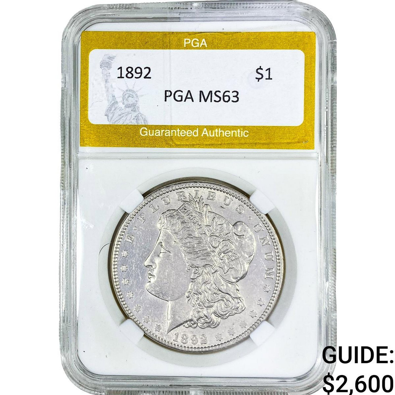 1892 Morgan Silver Dollar PGA MS63: 1892 Morgan Silver Dollar PGA MS63