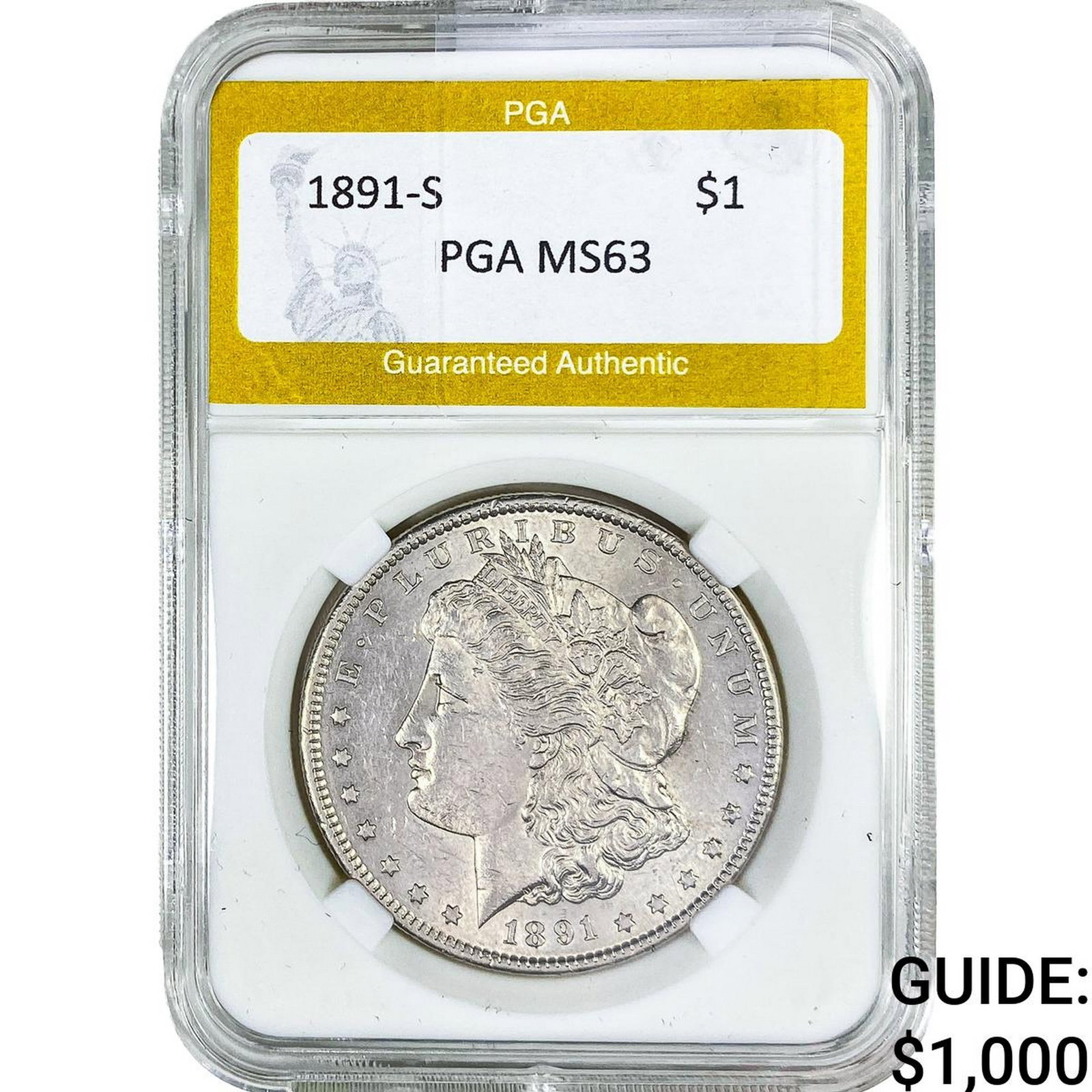 1891-S Morgan Silver Dollar PGA MS63: 1891-S Morgan Silver Dollar PGA MS63