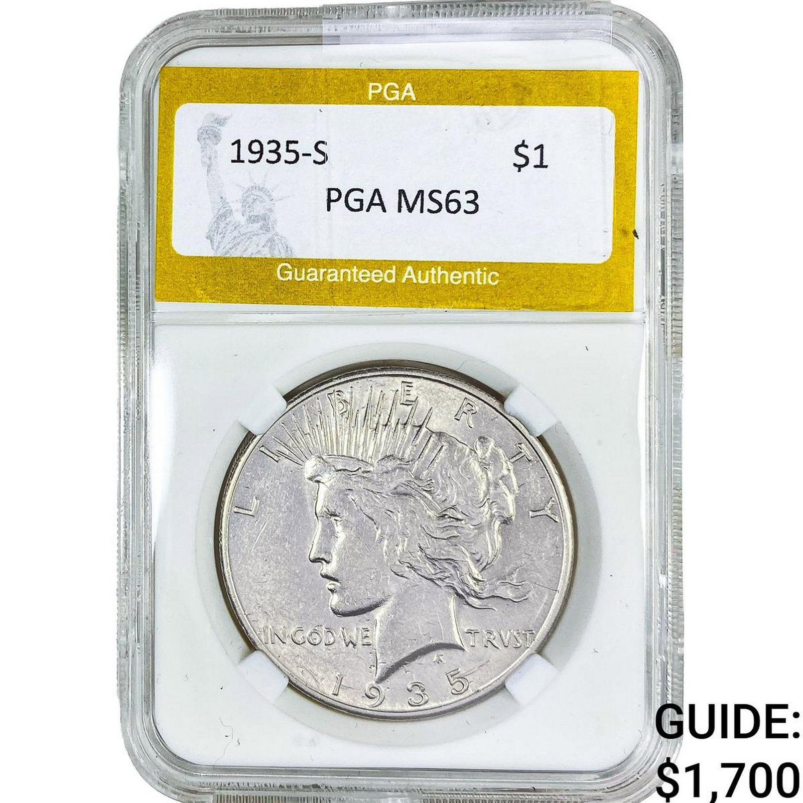 1935-S Silver Peace Dollar PGA MS63: 1935-S Silver Peace Dollar PGA MS63