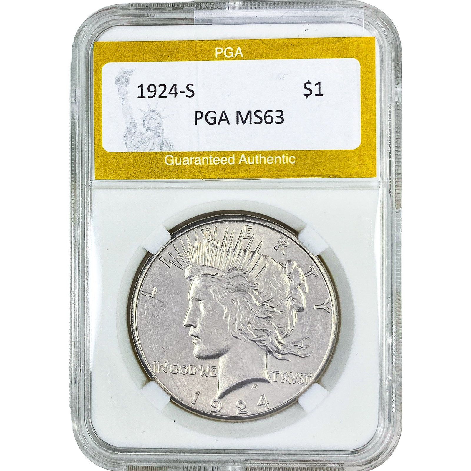 1924-S Silver Peace Dollar PGA MS63: 1924-S Silver Peace Dollar PGA MS63