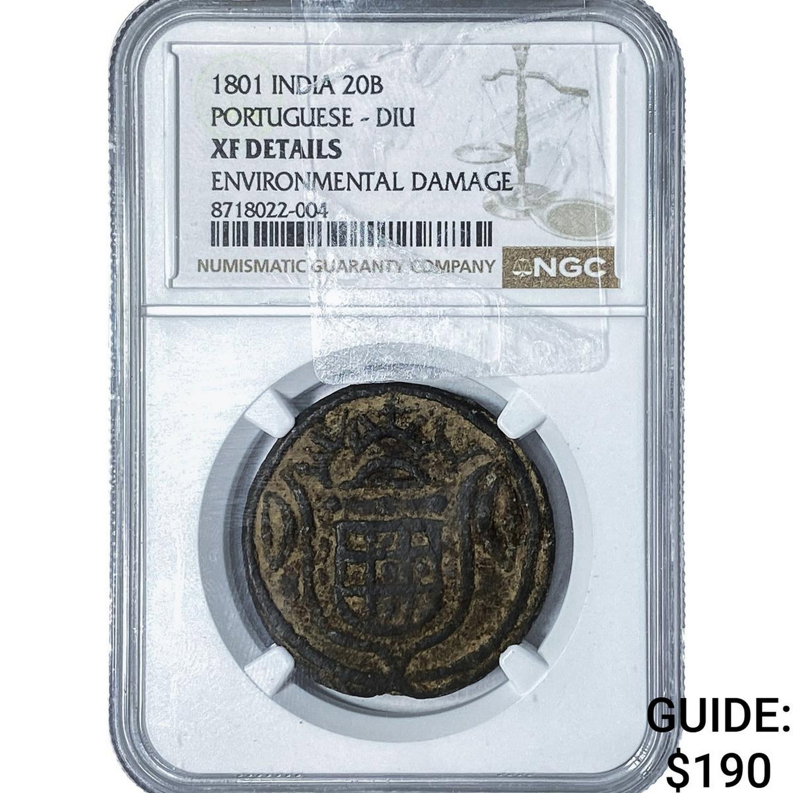 1801 Portuguese India Copper 20 Bazarucos NGC XF Details: 1801 Portuguese India Copper 20 Bazarucos NGC XF Details