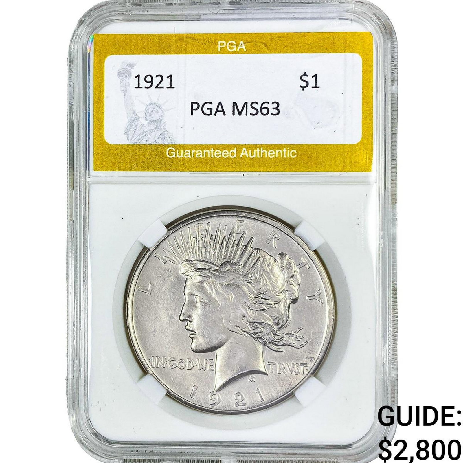 1921 Silver Peace Dollar PGA MS63: 1921 Silver Peace Dollar PGA MS63