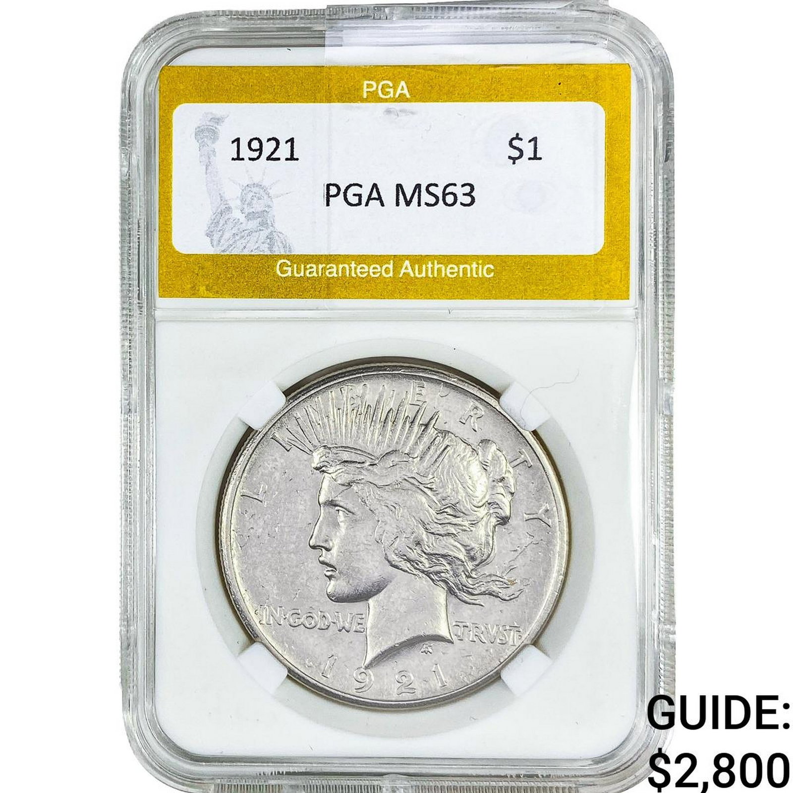 1921 Silver Peace Dollar PGA MS63: 1921 Silver Peace Dollar PGA MS63