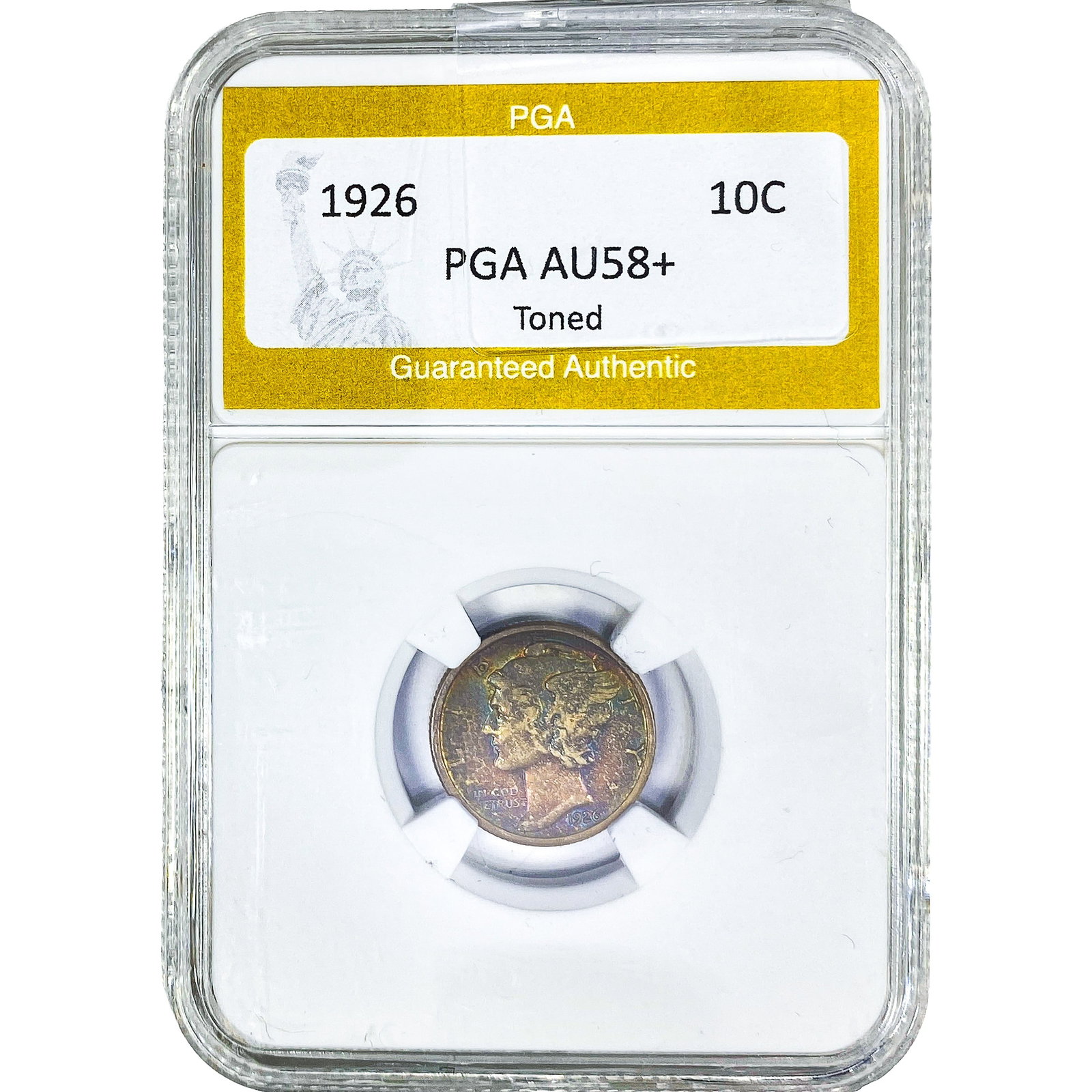 1926 Mercury Silver Dime PGA AU58+ Toned: 1926 Mercury Silver Dime PGA AU58+ Toned