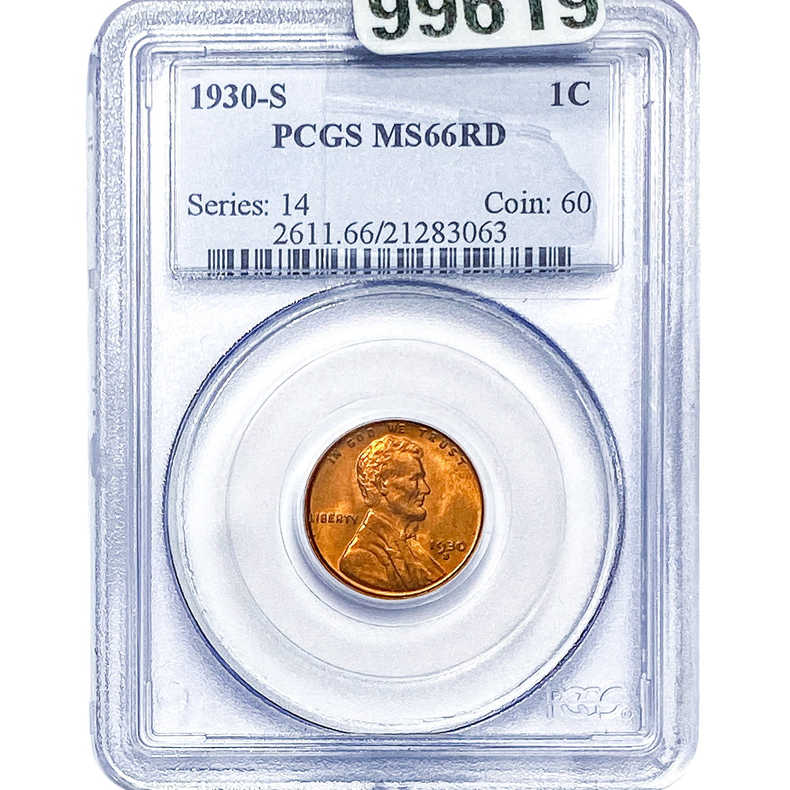 1930-S Wheat Cent PCGS MS66 RD: 1930-S Wheat Cent PCGS MS66 RD