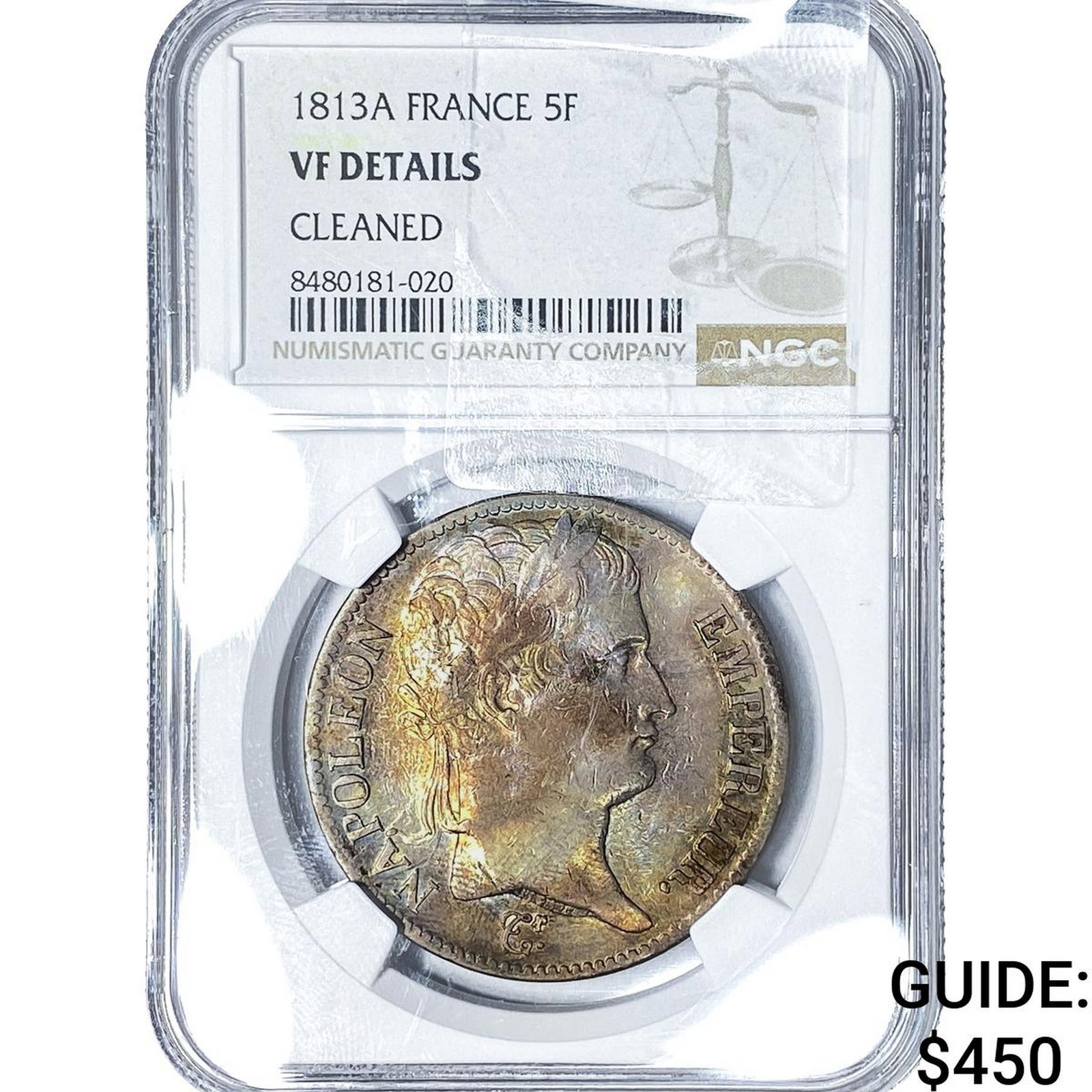 1813-A France Napoleon Bonaparte Silver 5 Francs NGC VF Details (1 of 2)