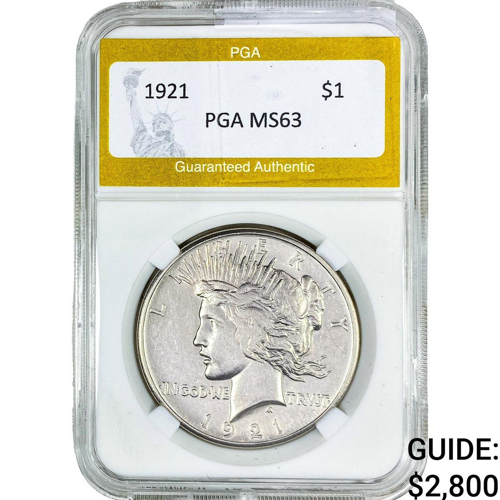 1921 Silver Peace Dollar PGA MS63: 1921 Silver Peace Dollar PGA MS63