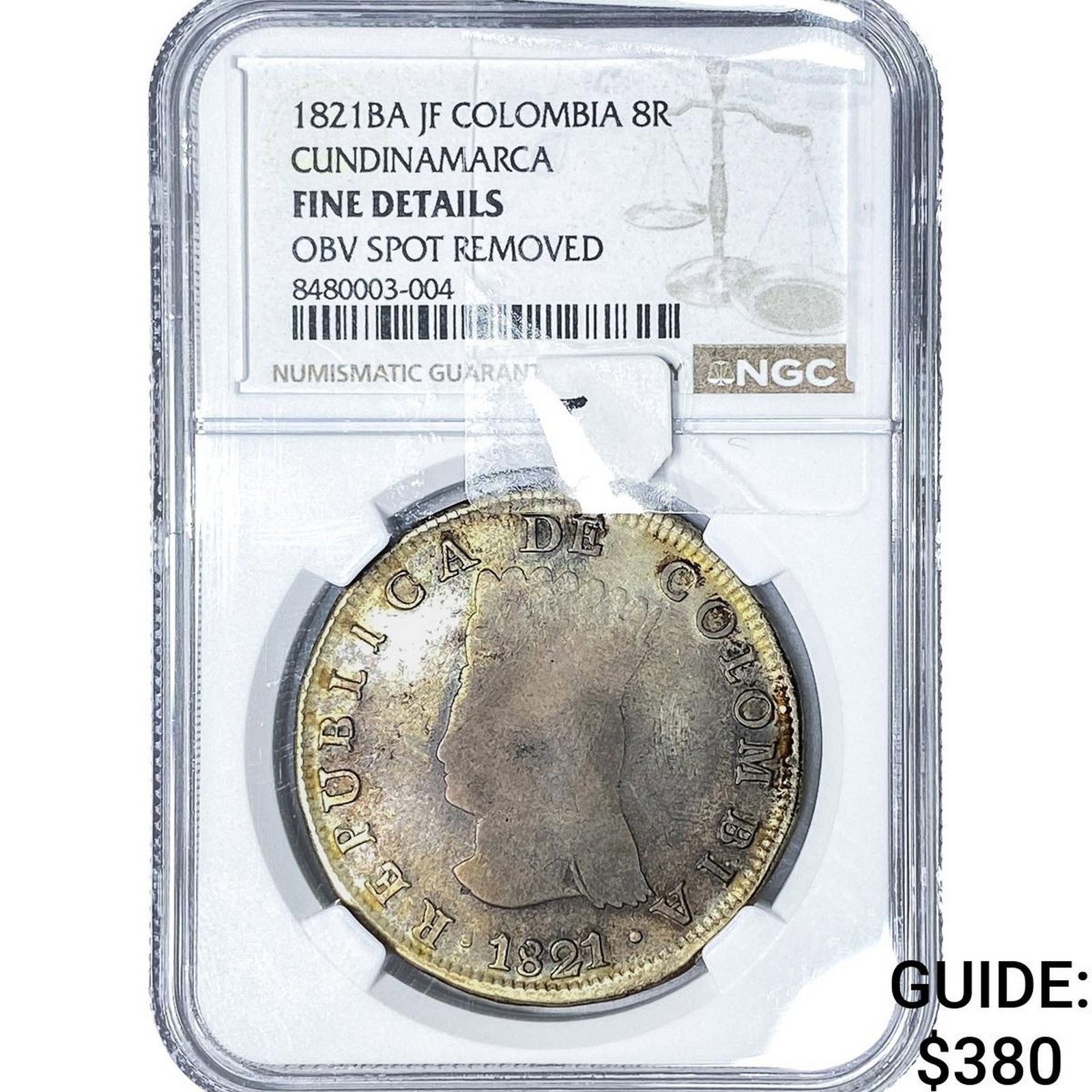 1821-BA Colombia Cundinamarca Silver 8 Reales NGC Fine Details: 1821-BA Colombia Cundinamarca Silver 8 Reales NGC Fine Details