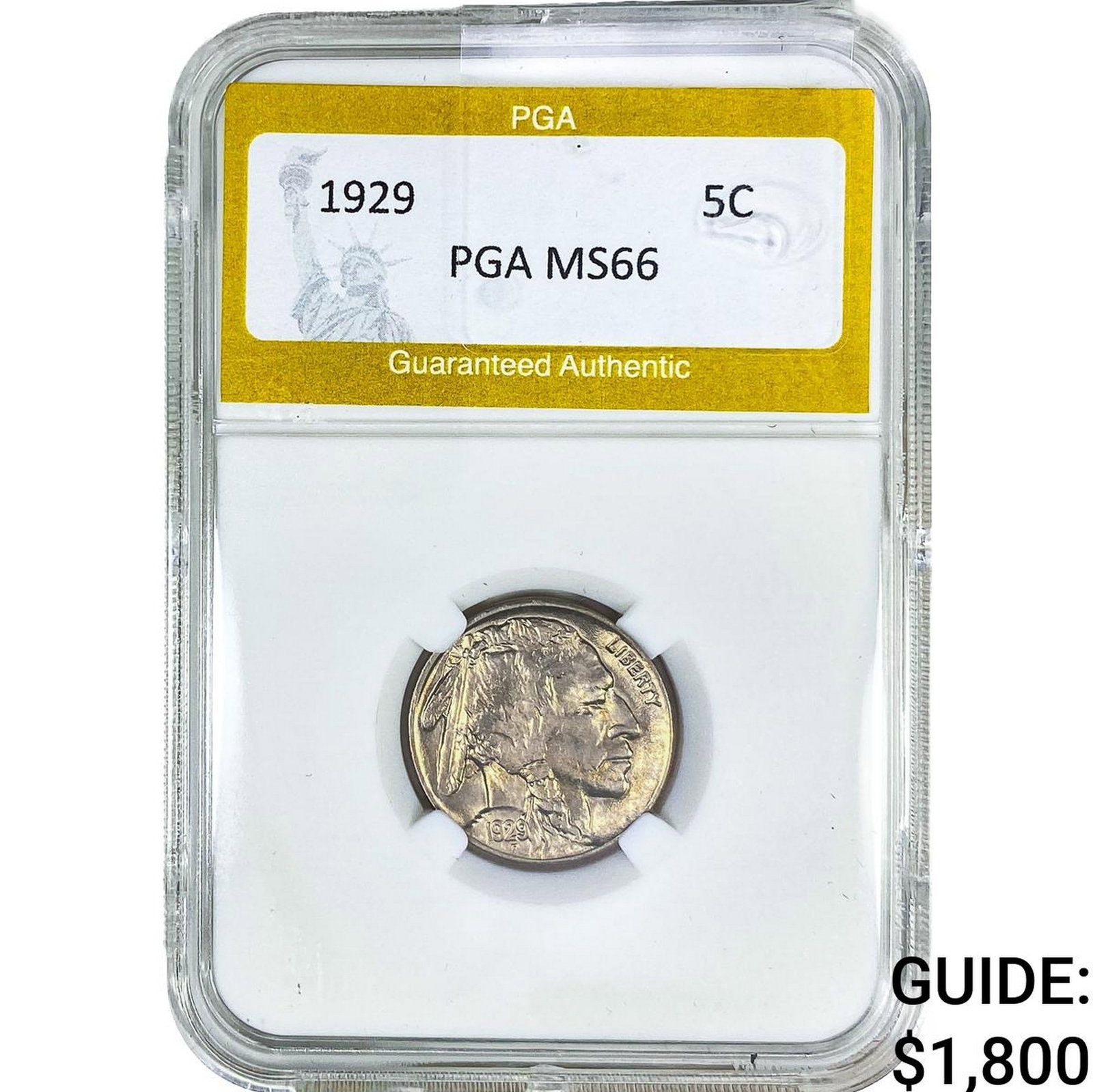 1929 Buffalo Nickel PGA MS66: 1929 Buffalo Nickel PGA MS66