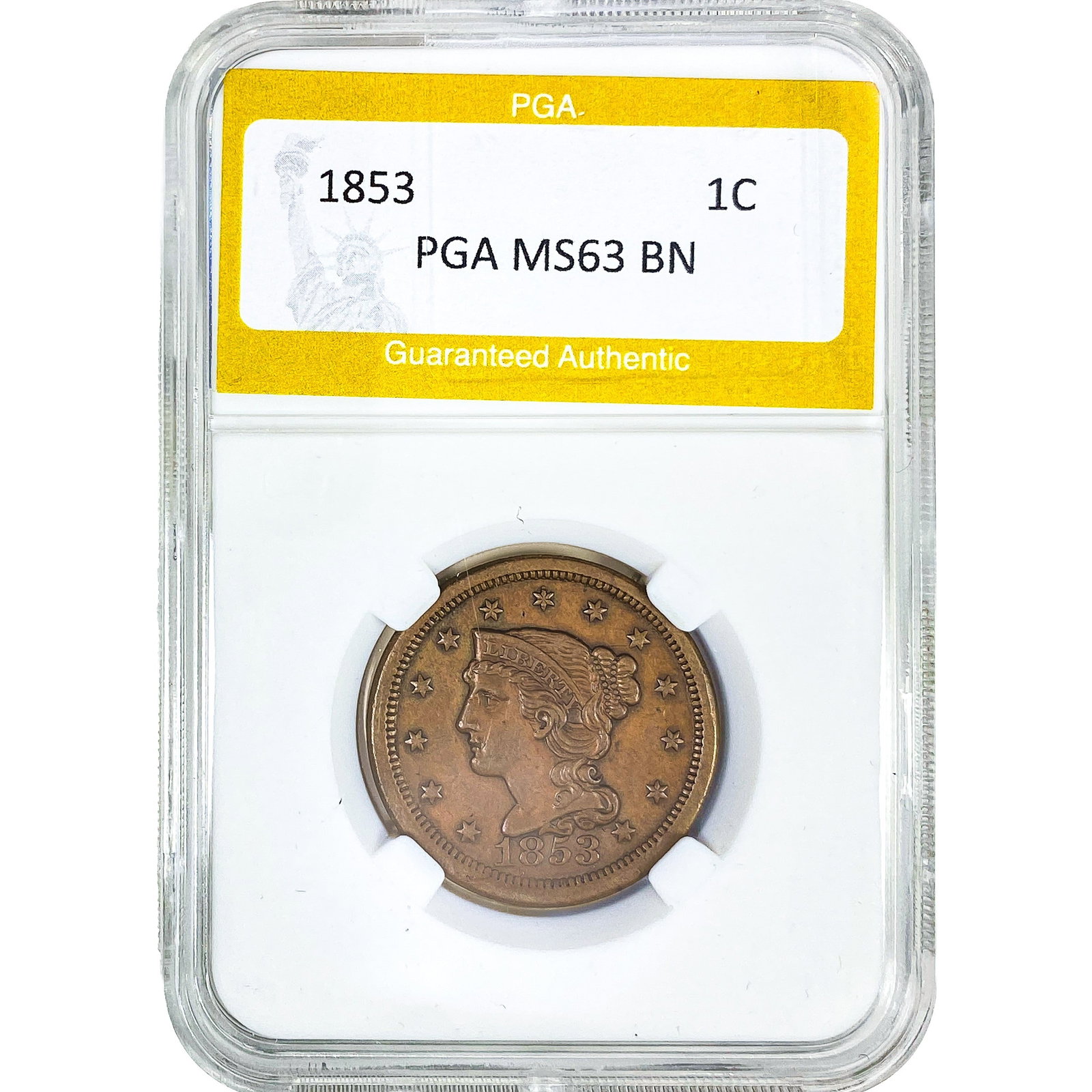 1853 Braided Hair Large Cent PGA MS63BN: 1853 Braided Hair Large Cent PGA MS63BN
