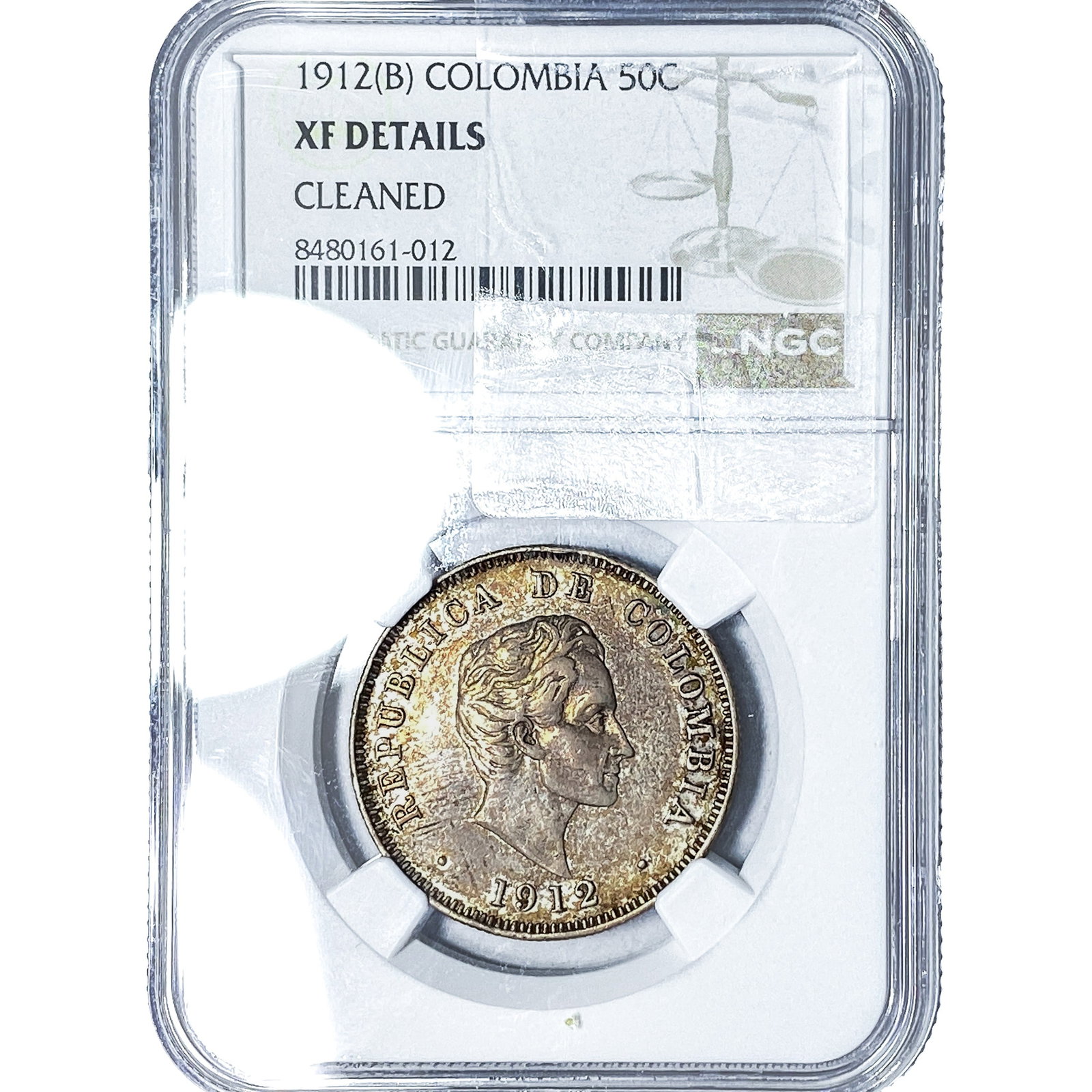 1912 Colombia Silver 50 Centavos NGC XF Details: 1912 Colombia Silver 50 Centavos NGC XF Details