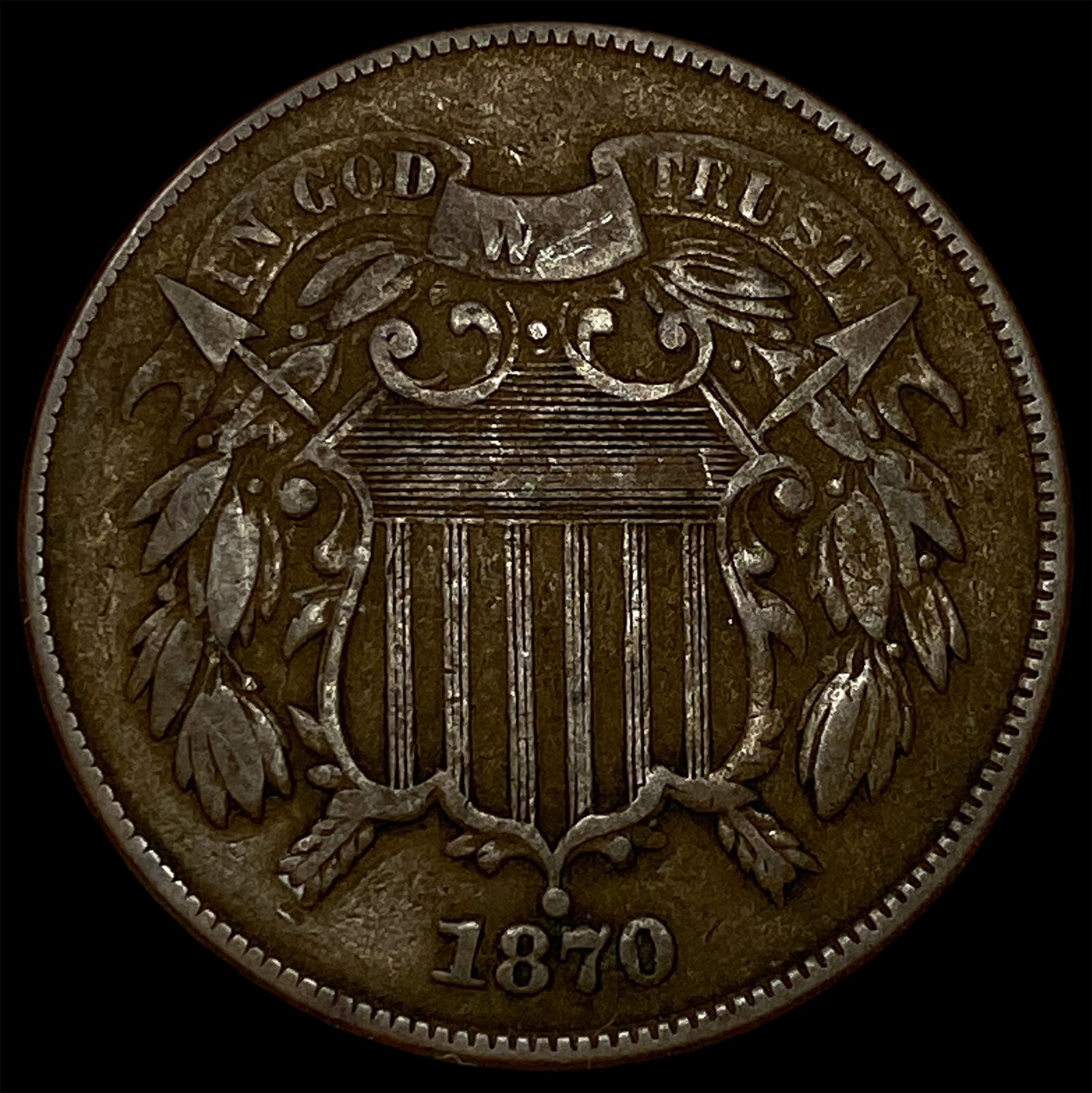 1870 Bronze Two-Cent Piece NEARLY UNCIRCULATED: 1870 Bronze Two-Cent Piece NEARLY UNCIRCULATED