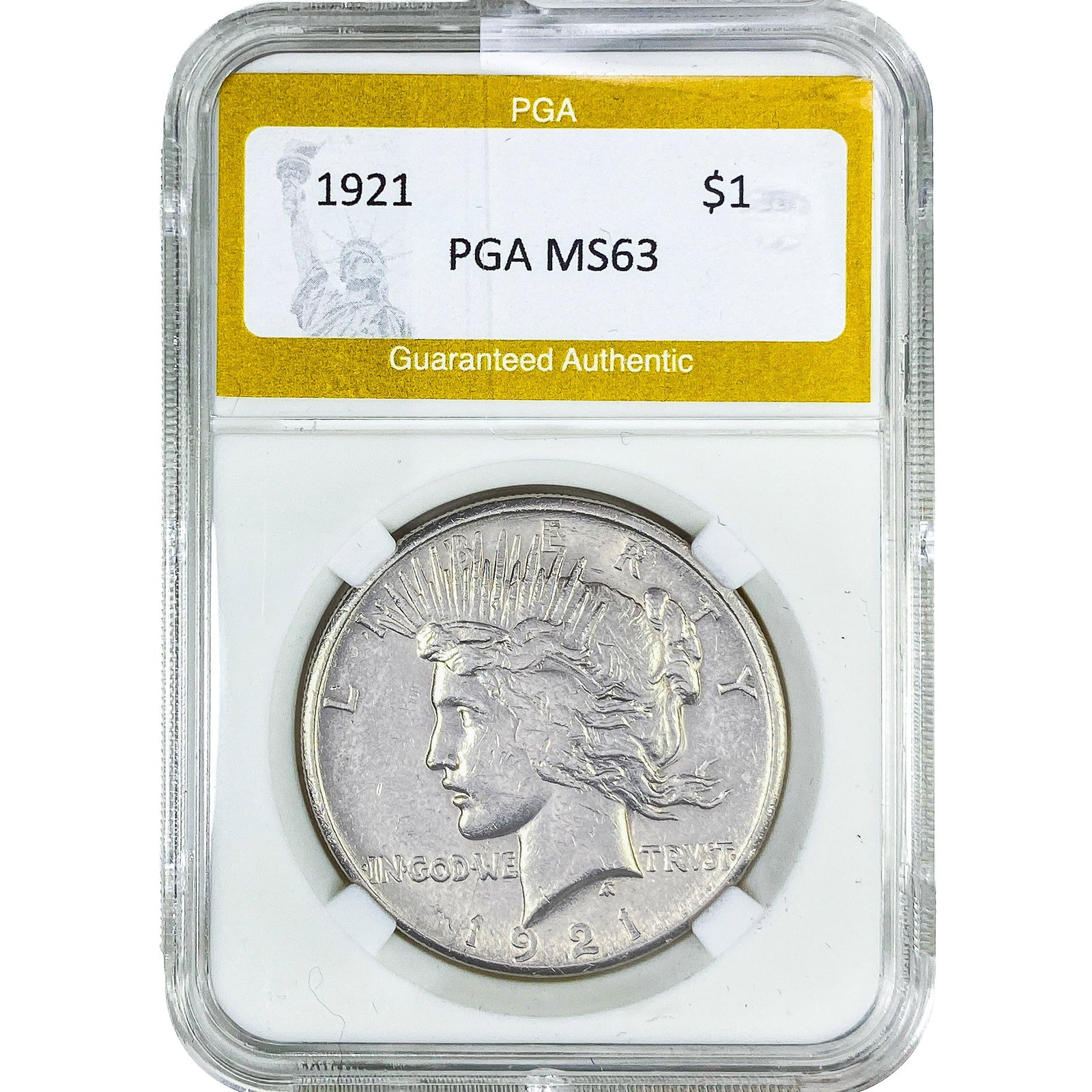 1921 Silver Peace Dollar PGA MS63: 1921 Silver Peace Dollar PGA MS63