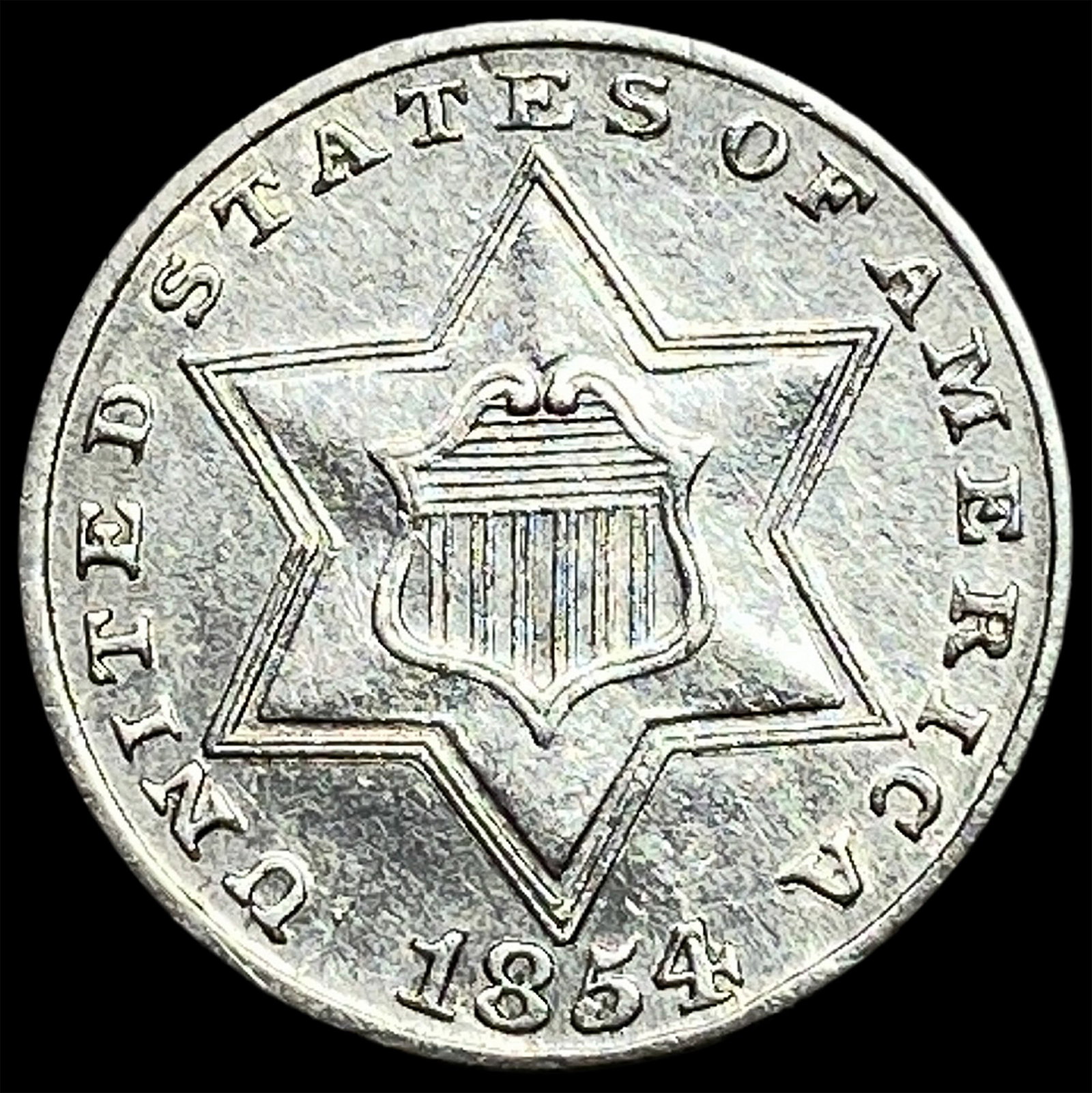 1854 Silver Three-Cent Piece UNCIRCULATED: 1854 Silver Three-Cent Piece UNCIRCULATED