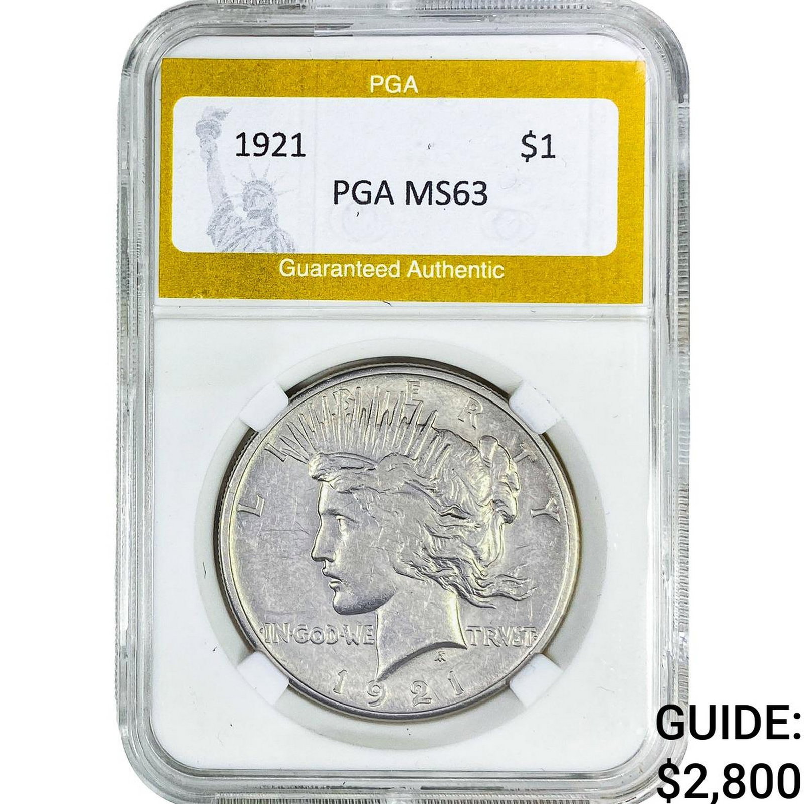 1921 Silver Peace Dollar PGA MS63: 1921 Silver Peace Dollar PGA MS63