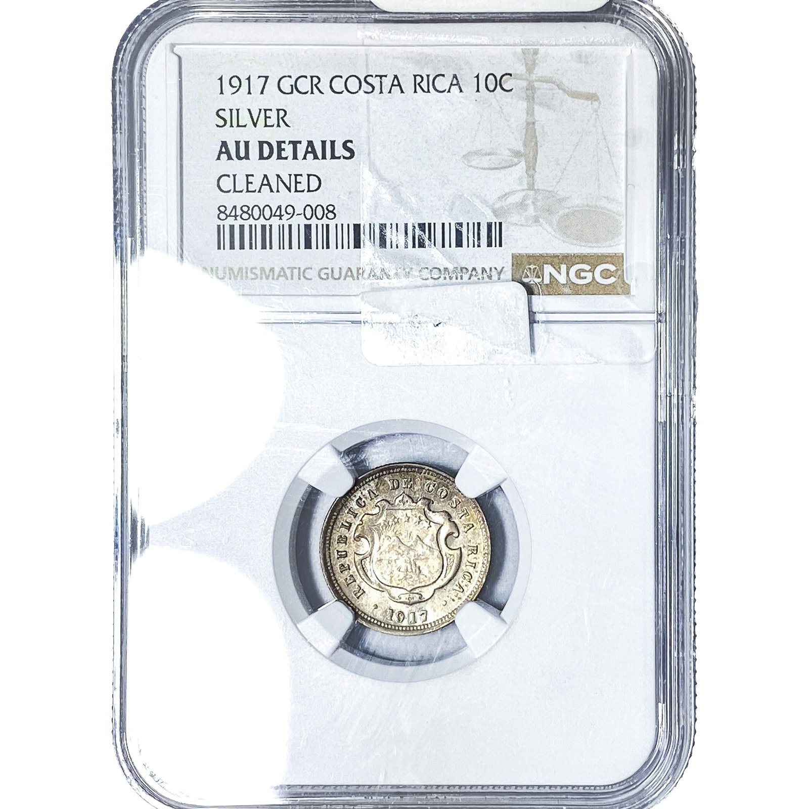 1917 Costa Rica Silver 10 Centavos NGC AU Details (1 of 2)