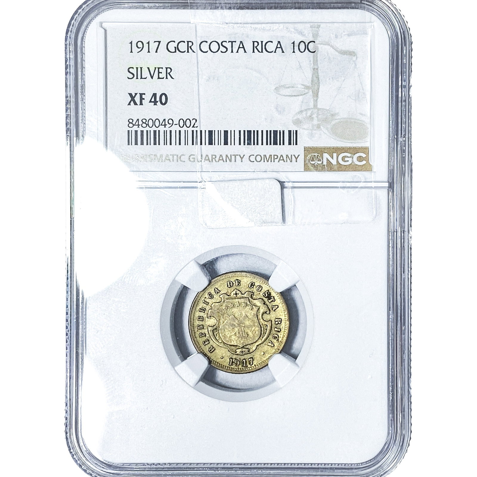 1917 Costa Rica Silver 10 Centavos NGC XF40 (1 of 2)