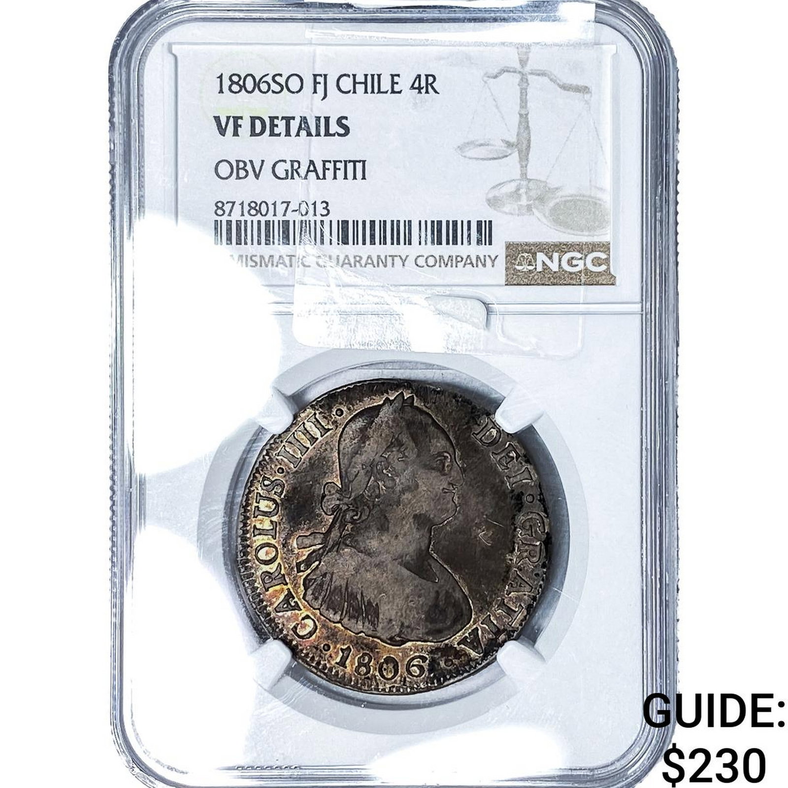 1806-SO Colonial Spain Silver 4 Reales NGC VF Details: 1806-SO Colonial Spain Silver 4 Reales NGC VF Details