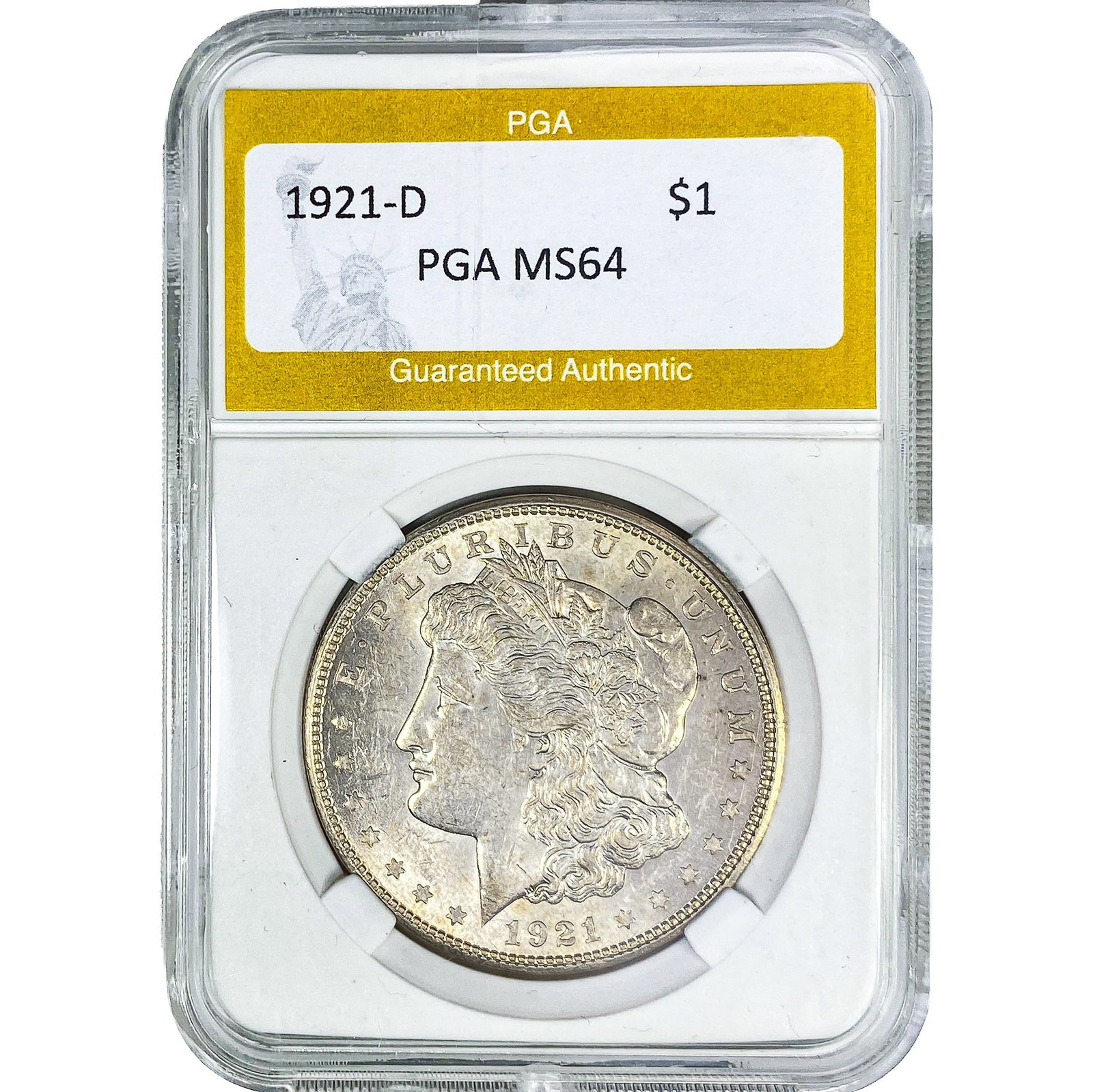 1921-D Morgan Silver Dollar PGA MS64: 1921-D Morgan Silver Dollar PGA MS64