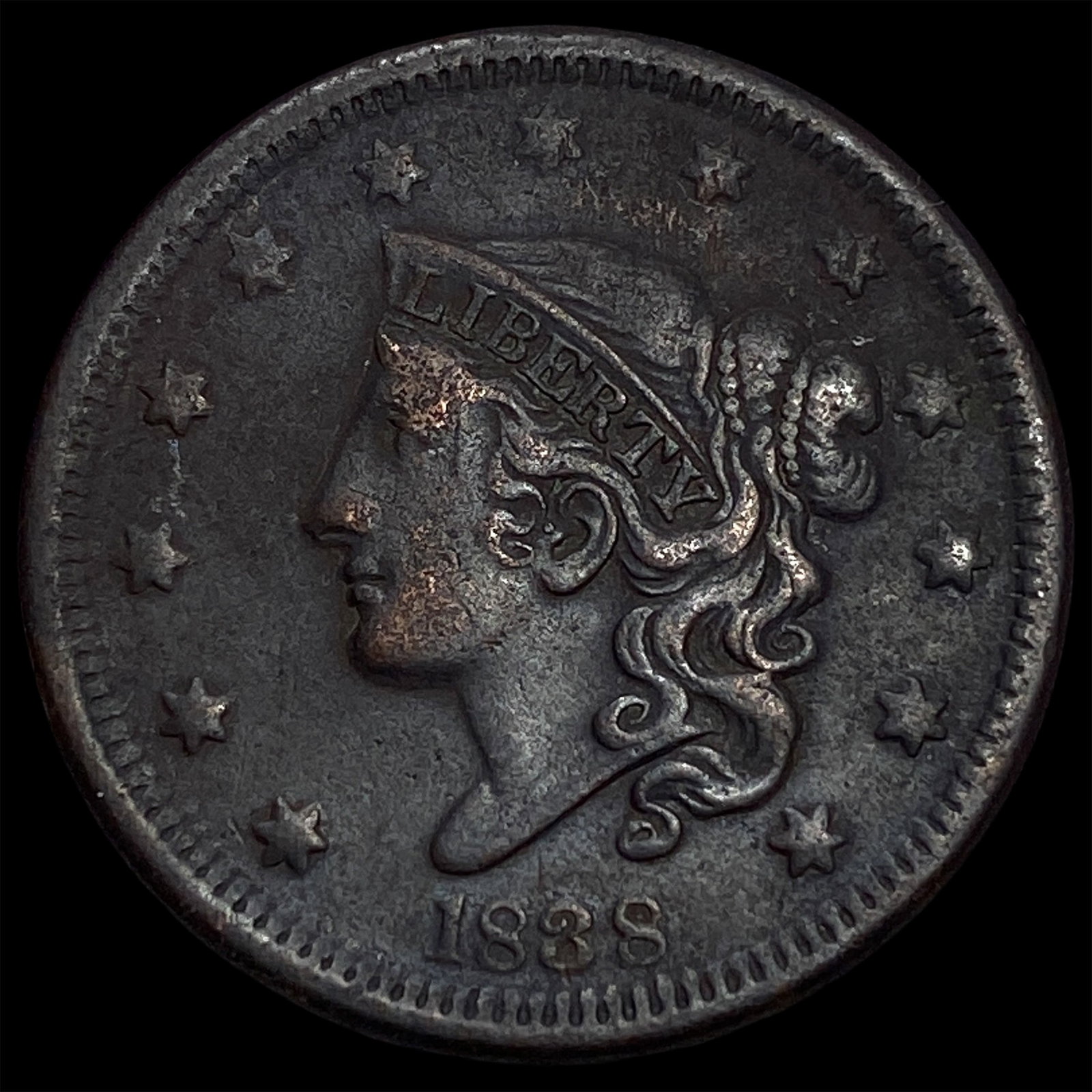 1838 Coronet Head Large Cent NEARLY UNCIRCULATED: 1838 Coronet Head Large Cent NEARLY UNCIRCULATED