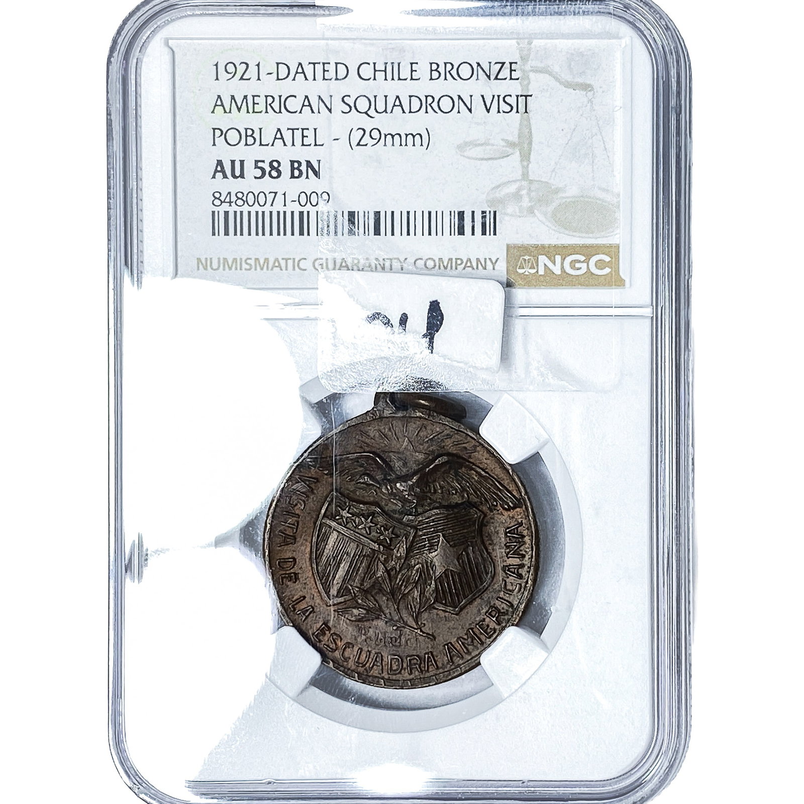 1921 Chile Bronze American Squadron Medal NGC AU58 BN (1 of 2)
