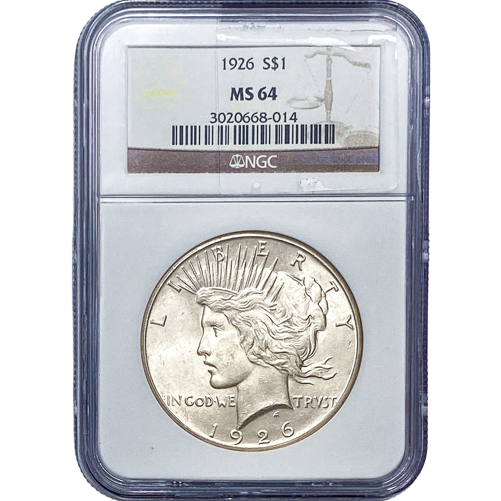 1926 Silver Peace Dollar NGC MS64: 1926 Silver Peace Dollar NGC MS64