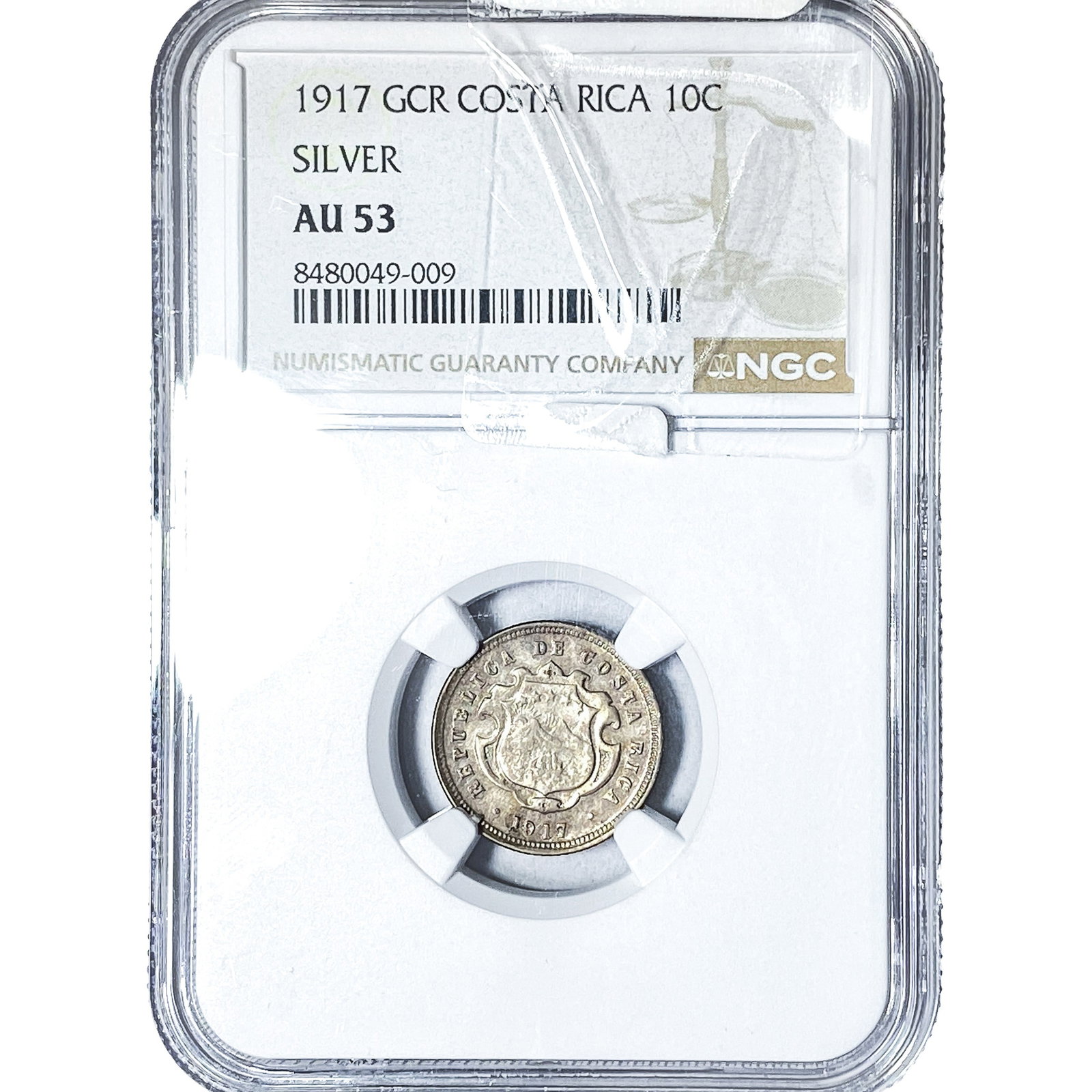 1917 Costa Rica Silver 10 Centavos NGC AU53 (1 of 2)