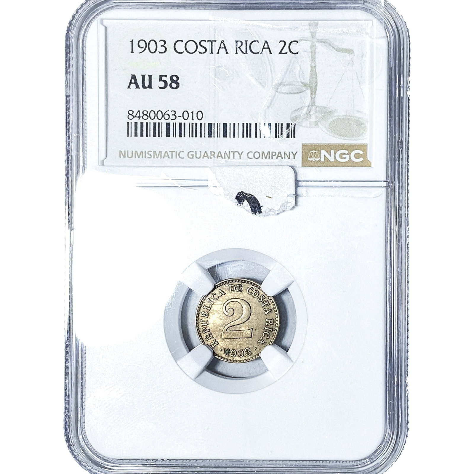1903 Costa Rica Silver 2 Centavos NGC AU58 (1 of 2)