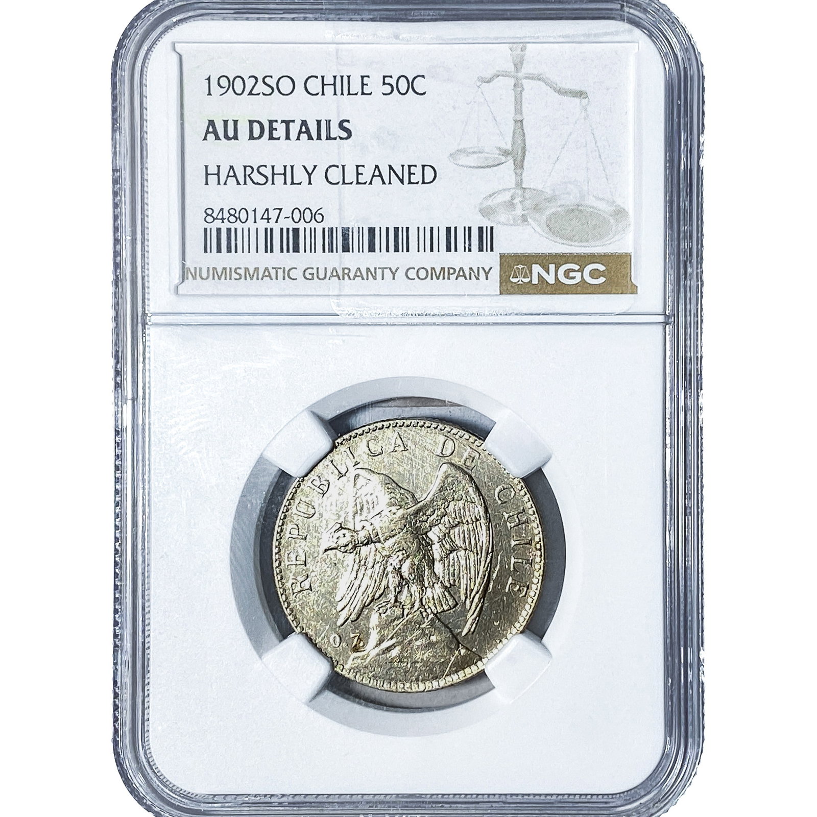 1902-SO Costa Rica Silver 50 Centavos NGC AU Details (1 of 2)