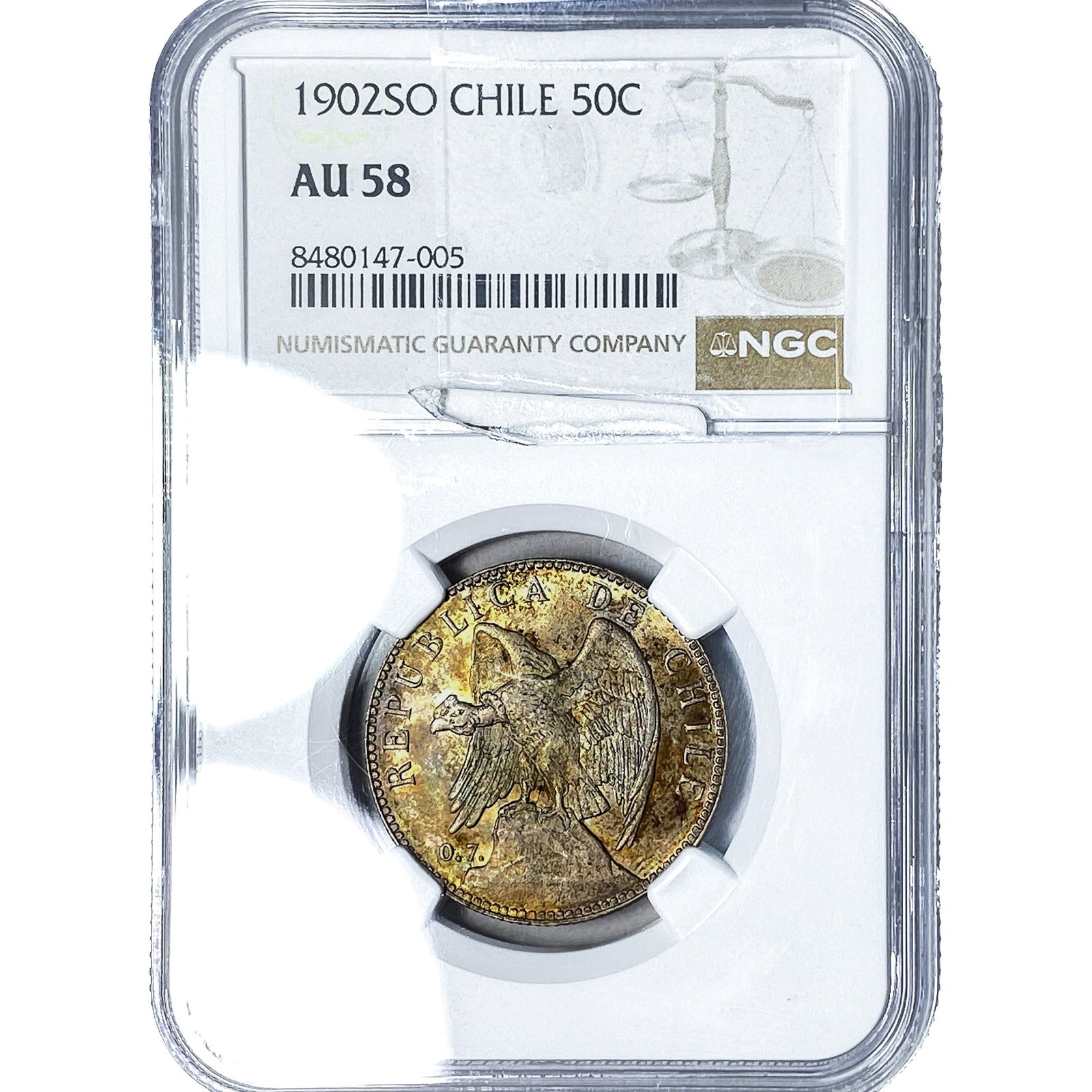 1902-SO Costa Rica Silver 50 Centavos NGC AU58 (1 of 2)