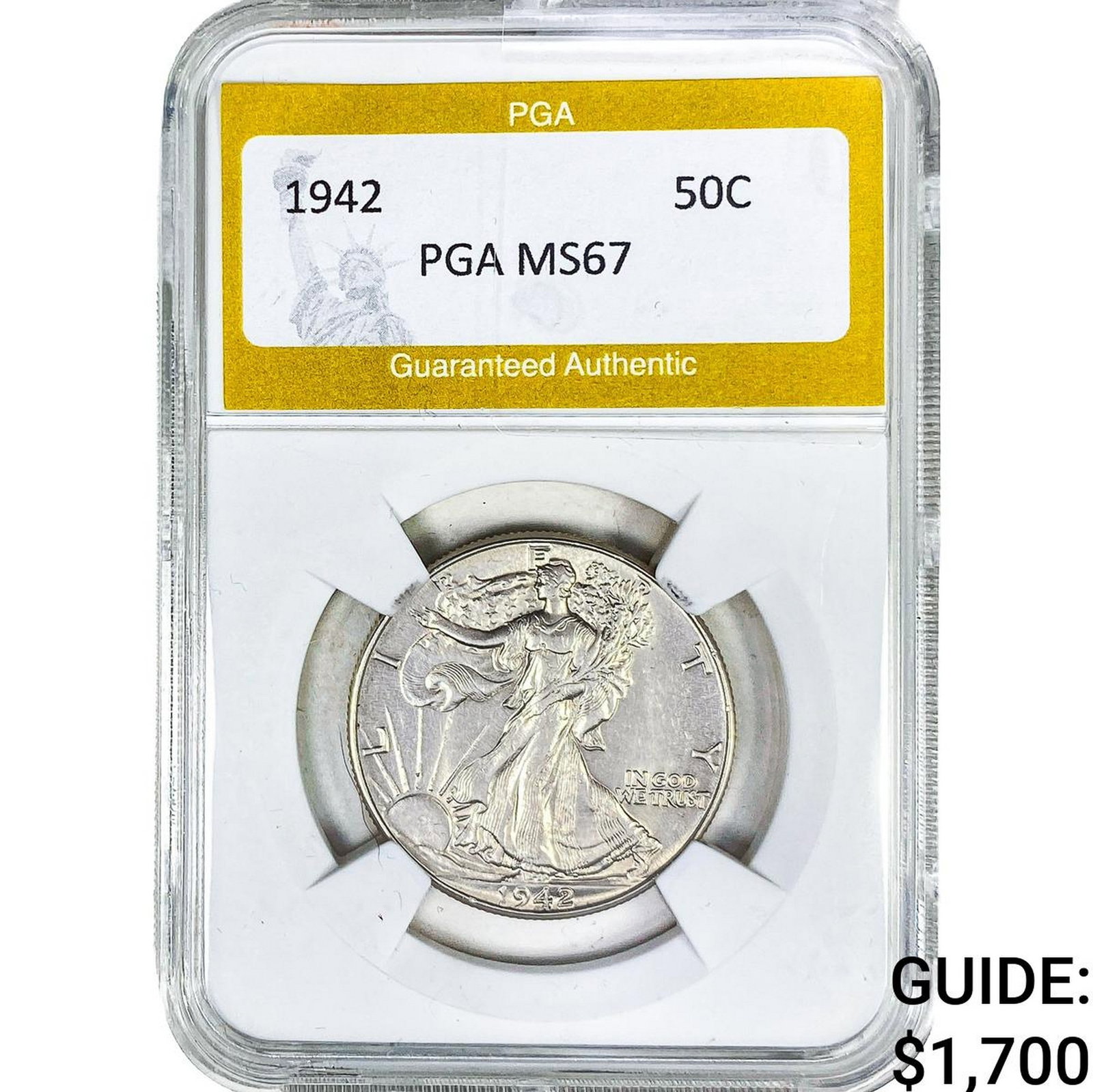 1942 Walking Liberty Half Dollar PGA MS67: 1942 Walking Liberty Half Dollar PGA MS67