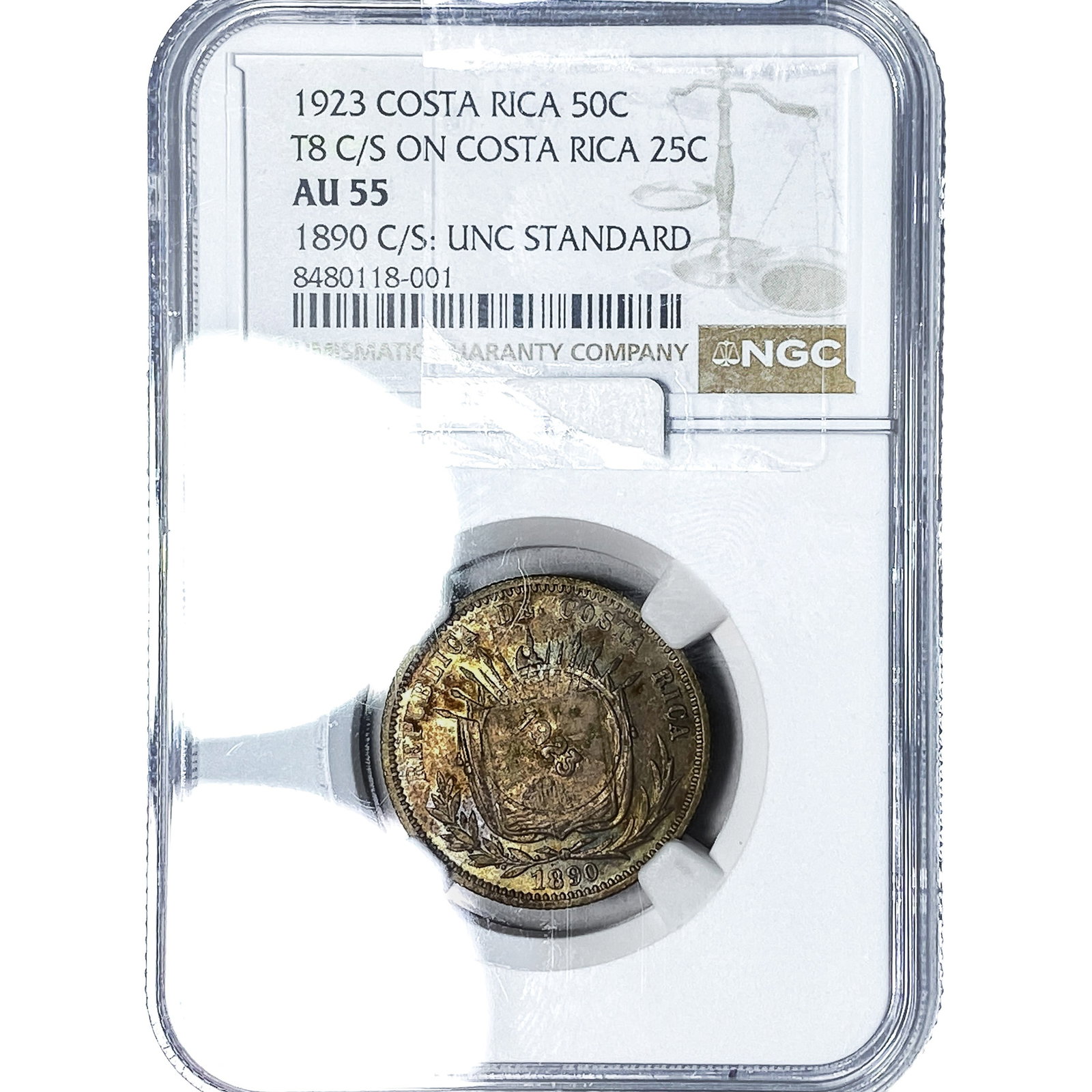 1923 Costa Rica Silver 50 Centavos NGC AU55 (1 of 2)