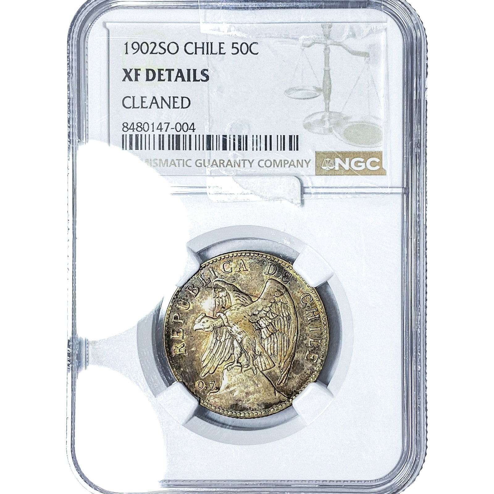 1902-SO Chile Silver 50 Centavos NGC XF Details: 1902-SO Chile Silver 50 Centavos NGC XF Details