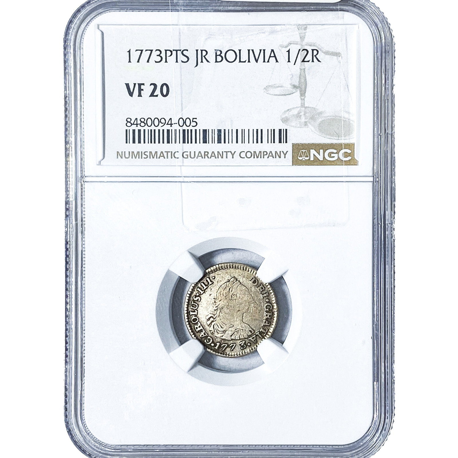 1773-PTS Colonial Spain Silver 1/2 Reale NGC VF20: 1773-PTS Colonial Spain Silver 1/2 Reale NGC VF20