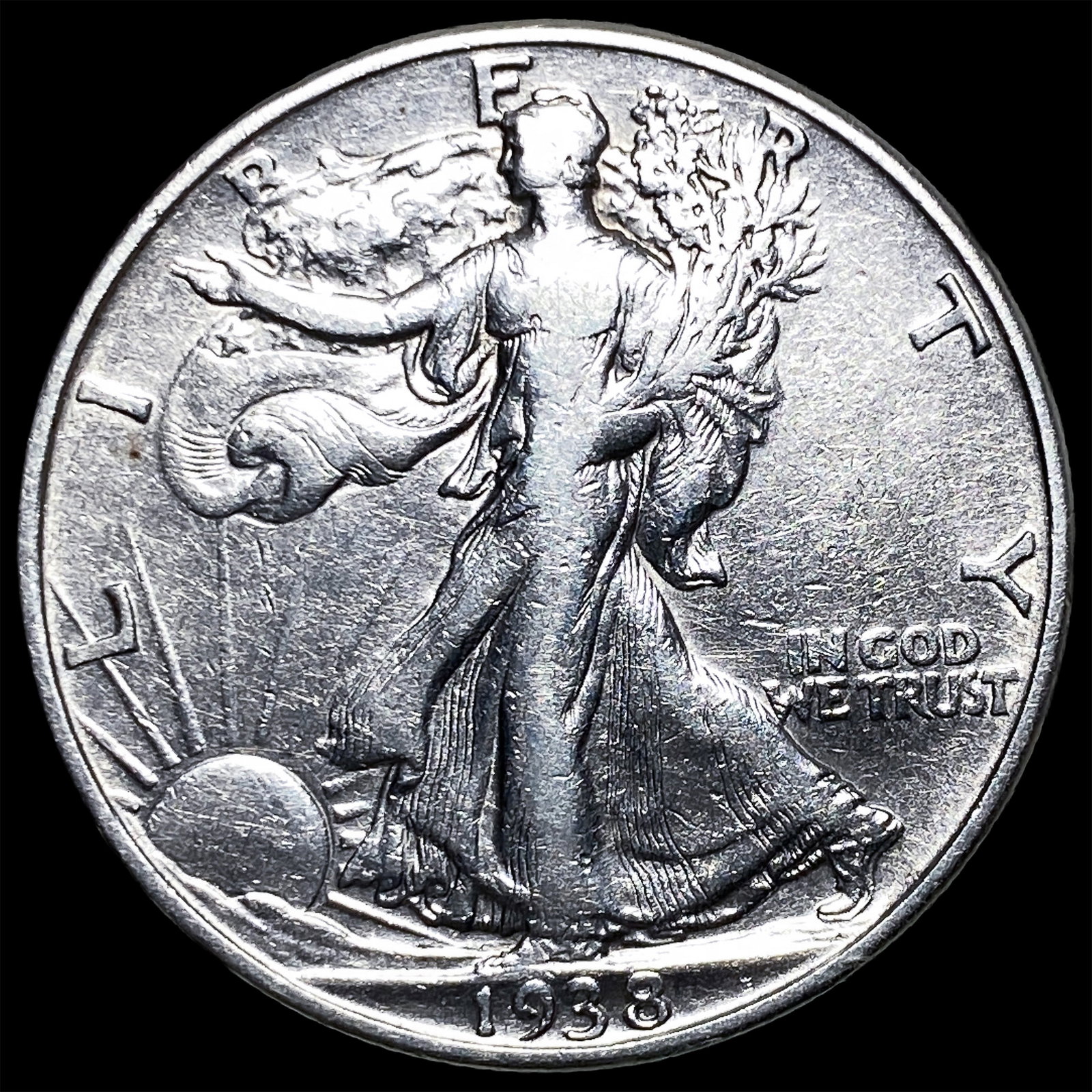 1938-D Silver Half Dollar Walking Liberty CLOSELY UNCIRCULATED: 1938-D Silver Half Dollar Walking Liberty CLOSELY UNCIRCULATED