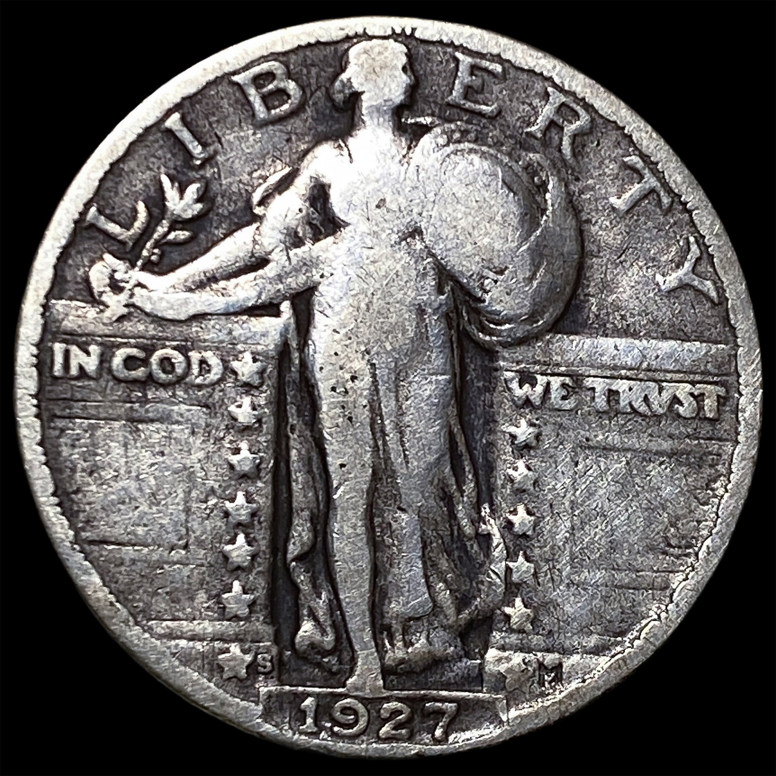 1927-S Silver Standing Liberty Quarter LIGHTLY CIRCULATED: 1927-S Silver Standing Liberty Quarter LIGHTLY CIRCULATED