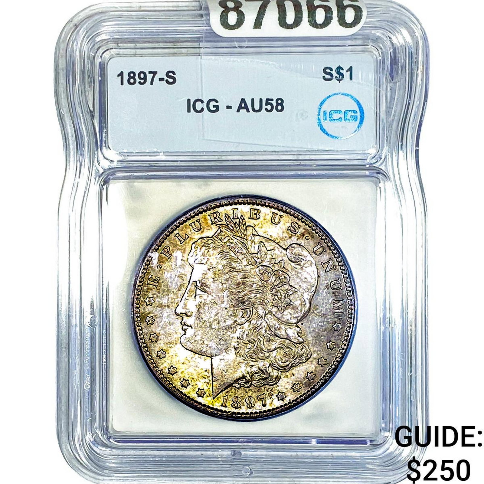 1897-S Morgan Silver Dollar ICG AU58: 1897-S Morgan Silver Dollar ICG AU58