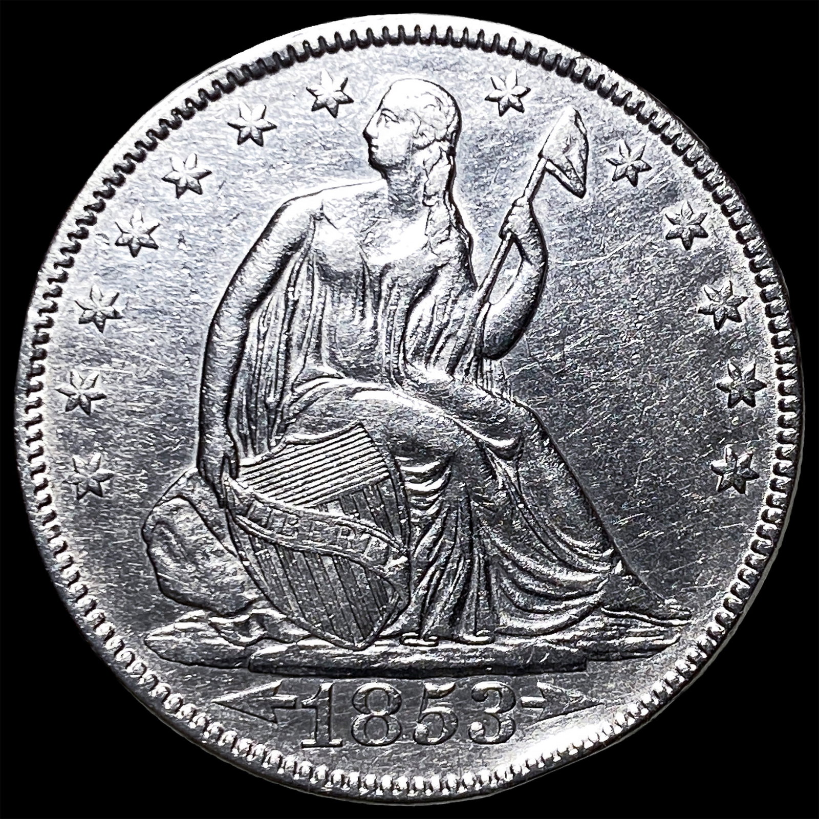 1853 Arrows Seated Liberty Half Dollar CLOSELY UNCIRCULATED: 1853 Arrows Seated Liberty Half Dollar CLOSELY UNCIRCULATED