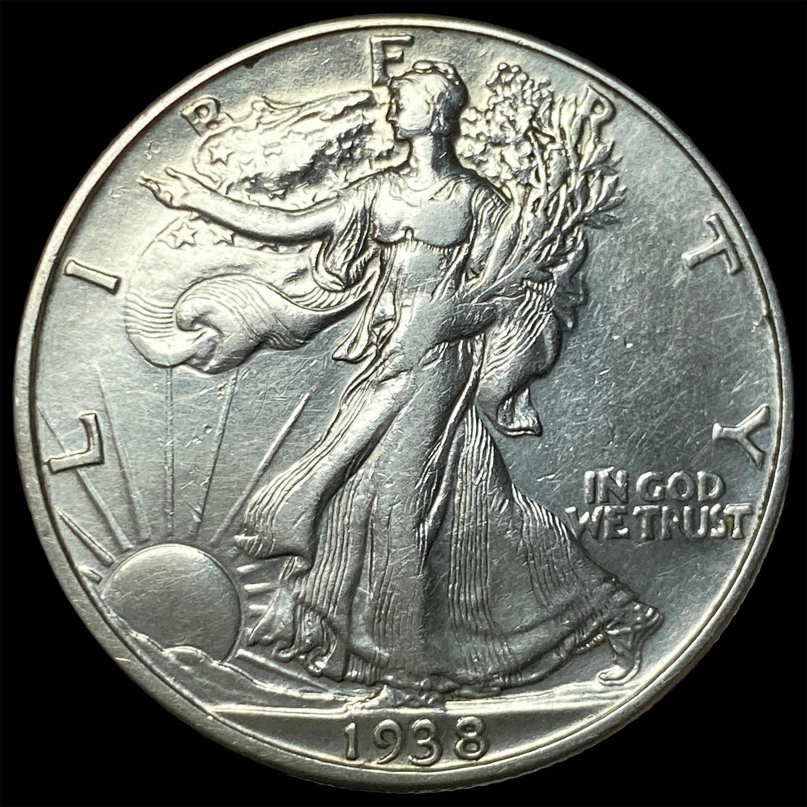 1938-D Silver Walking Liberty Half Dollar CLOSELY UNCIRCULATED: 1938-D Silver Walking Liberty Half Dollar CLOSELY UNCIRCULATED
