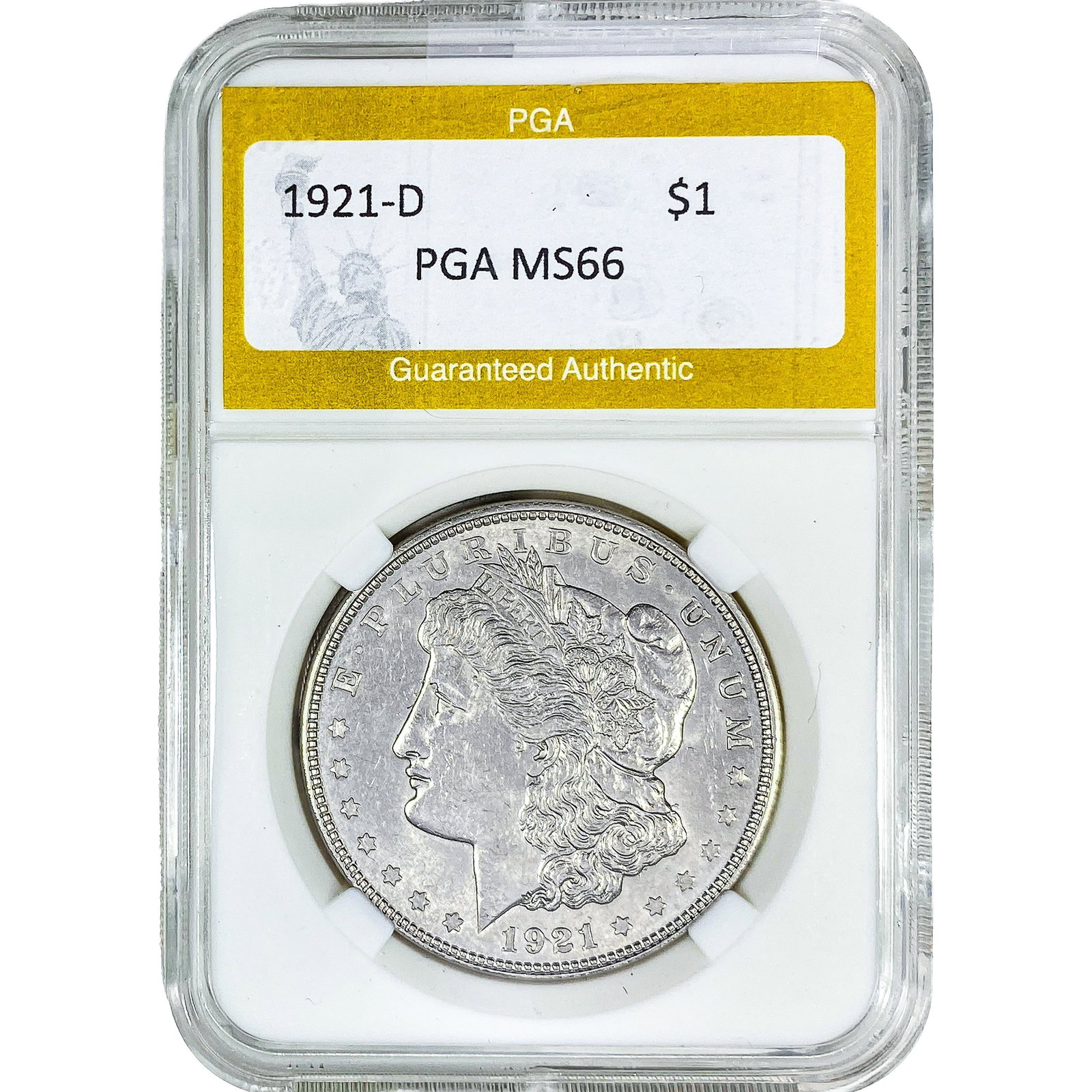 1921-D Morgan Silver Dollar PGA MS66: 1921-D Morgan Silver Dollar PGA MS66