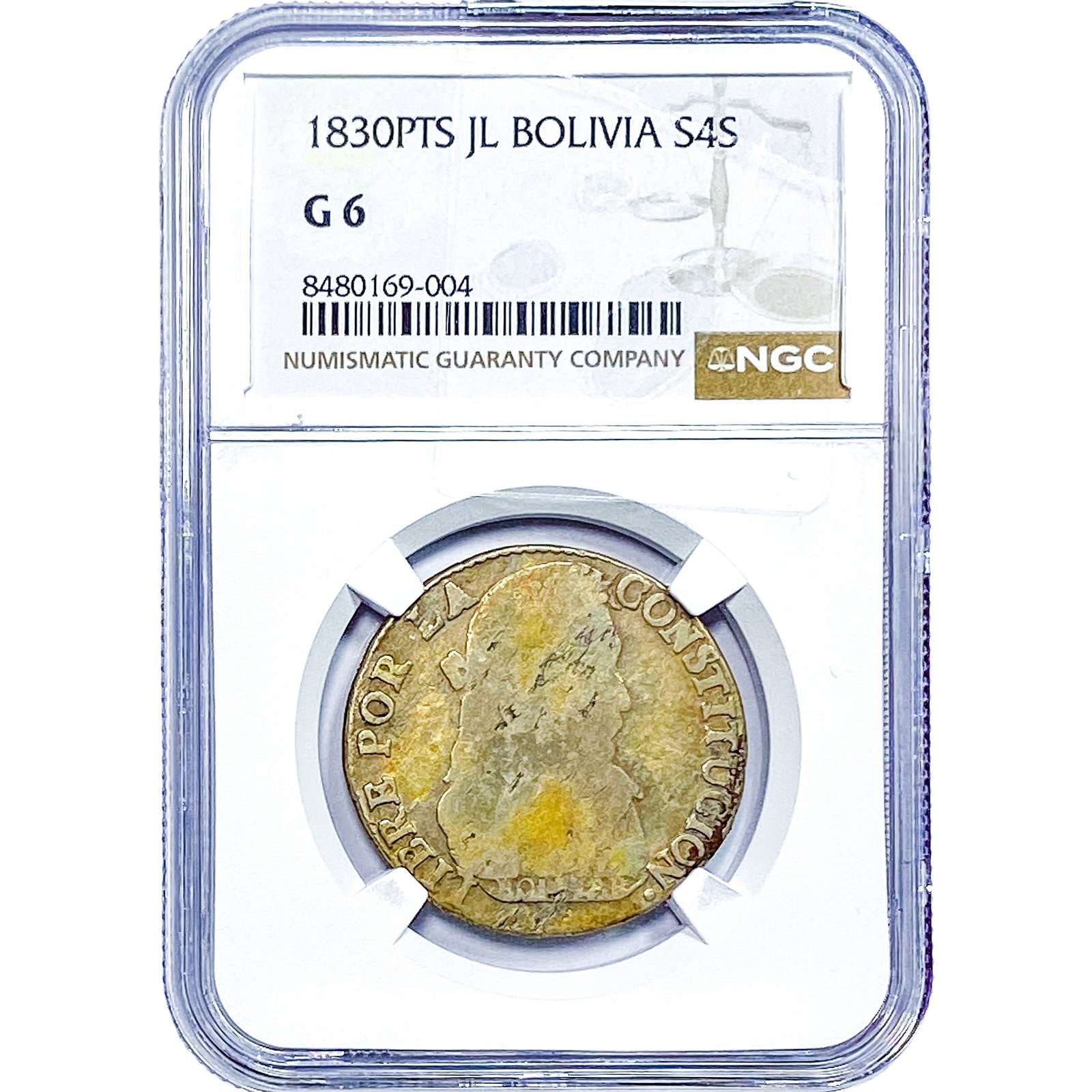 1830-PTS Bolivia Silver 4 Soles NGC G6: 1830-PTS Bolivia Silver 4 Soles NGC G6