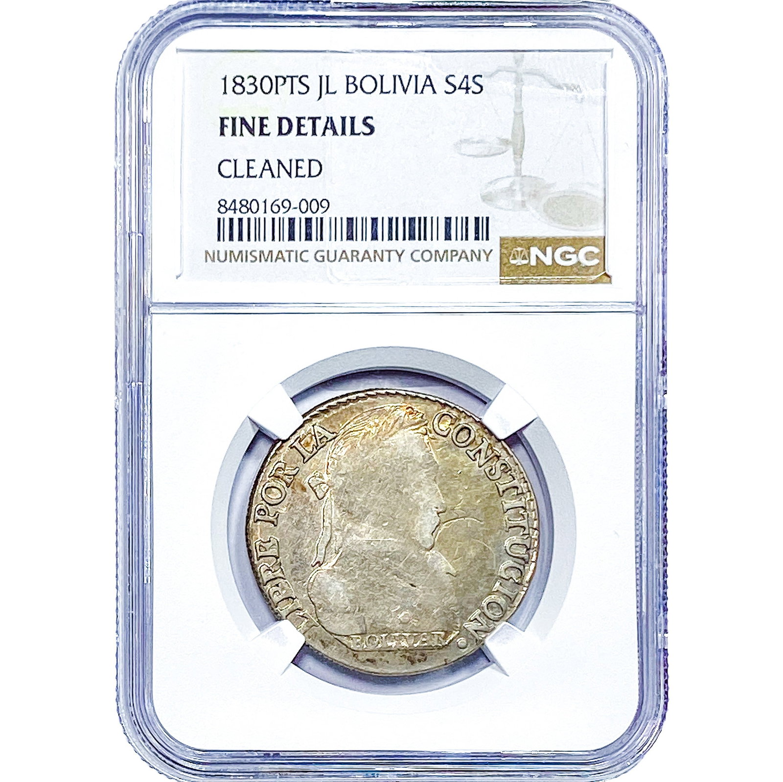 1830-PTS Bolivia Silver 4 Soles NGC Fine Details: 1830-PTS Bolivia Silver 4 Soles NGC Fine Details