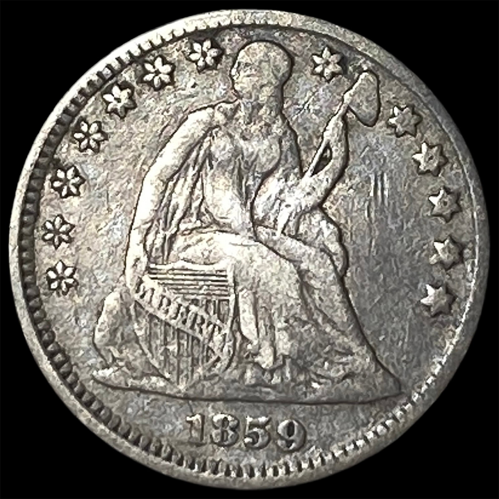 1859 Silver Seated Liberty Half Dime LIGHTLY CIRCULATED: 1859 Silver Seated Liberty Half Dime LIGHTLY CIRCULATED