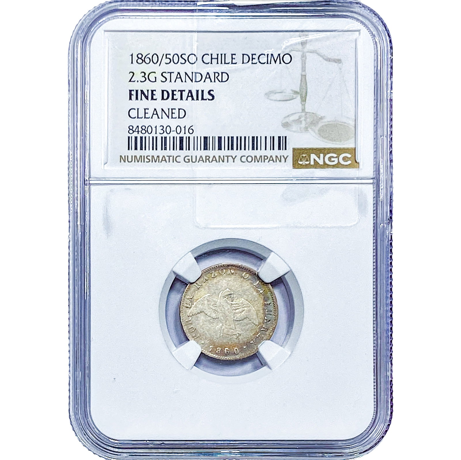1860-50SO Chile Silver Decimo NGC Fine Details: 1860-50SO Chile Silver Decimo NGC Fine Details